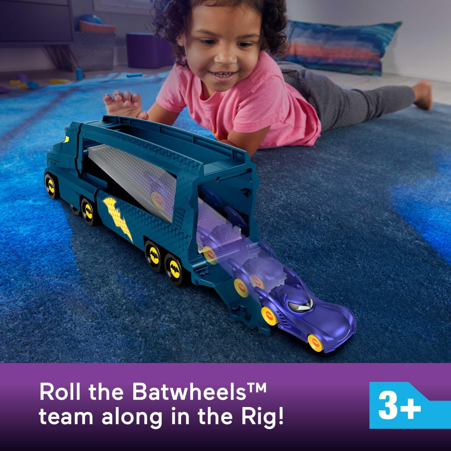 Fisher-Price Batwheels Bat-Big Rig Toy Hauler with Bam the Batmobile – 1:55 Diecast, Ages 3+