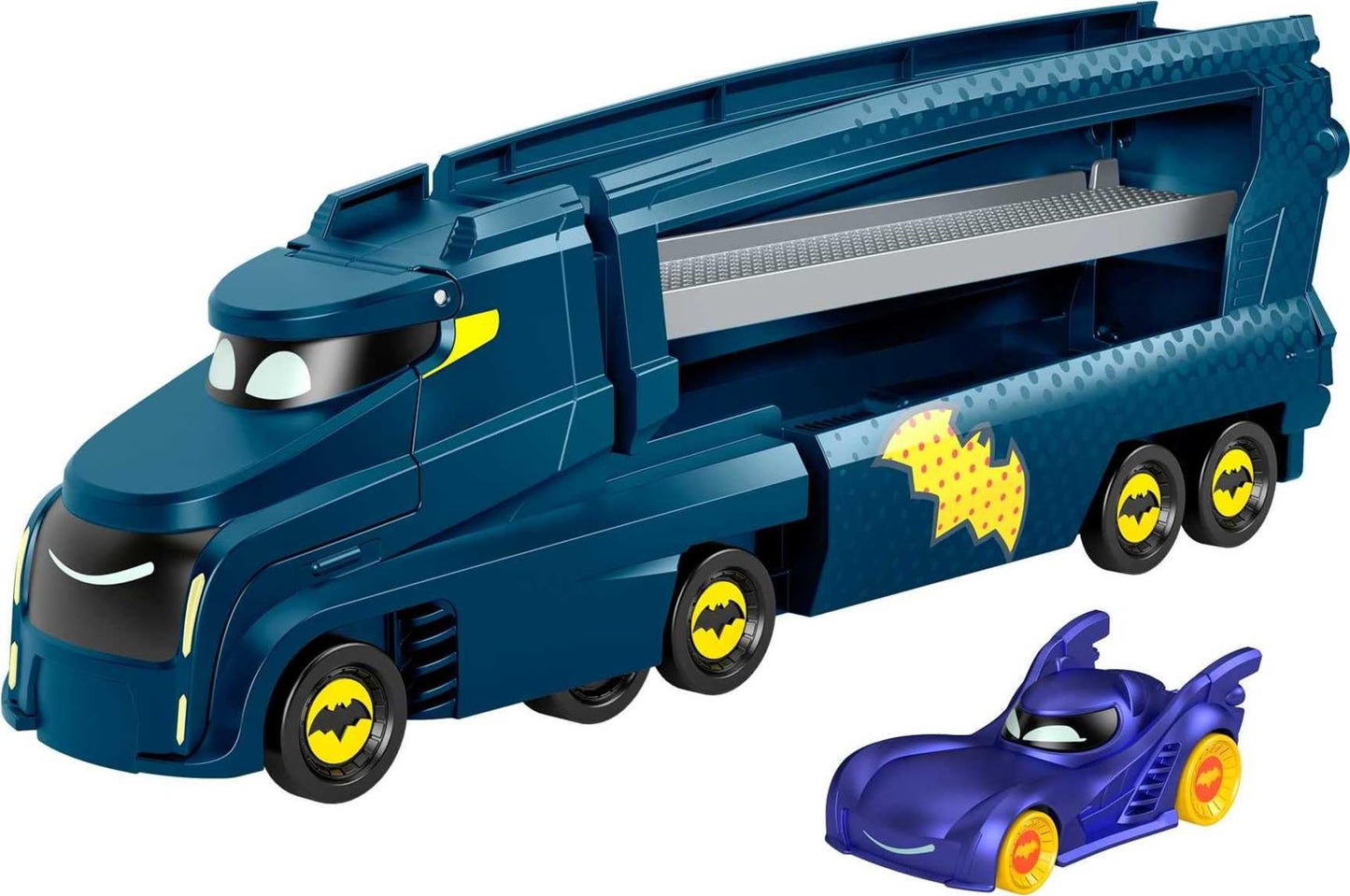 Fisher-Price Batwheels Bat-Big Rig Toy Hauler with Bam the Batmobile – 1:55 Diecast, Ages 3+