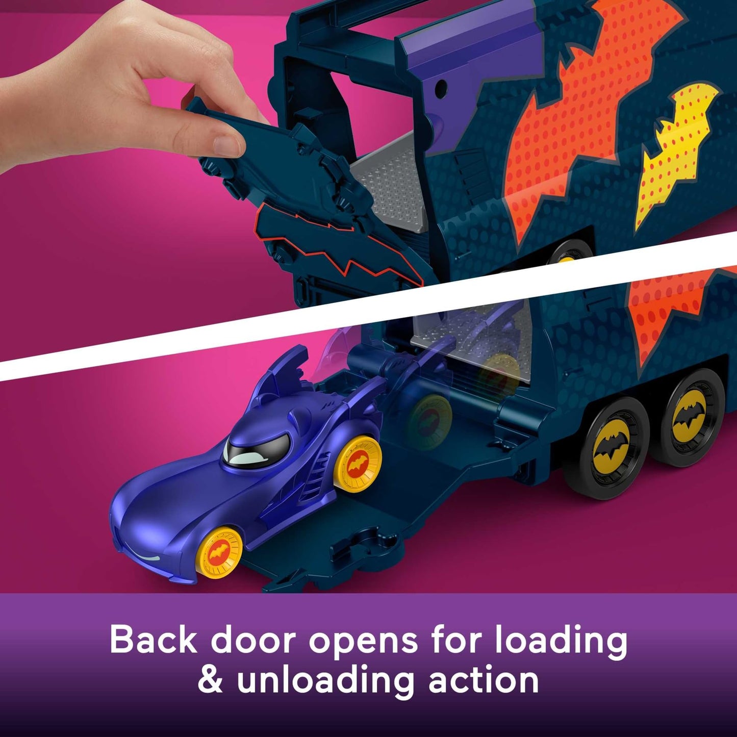 Fisher-Price Batwheels Bat-Big Rig Toy Hauler with Bam the Batmobile – 1:55 Diecast, Ages 3+