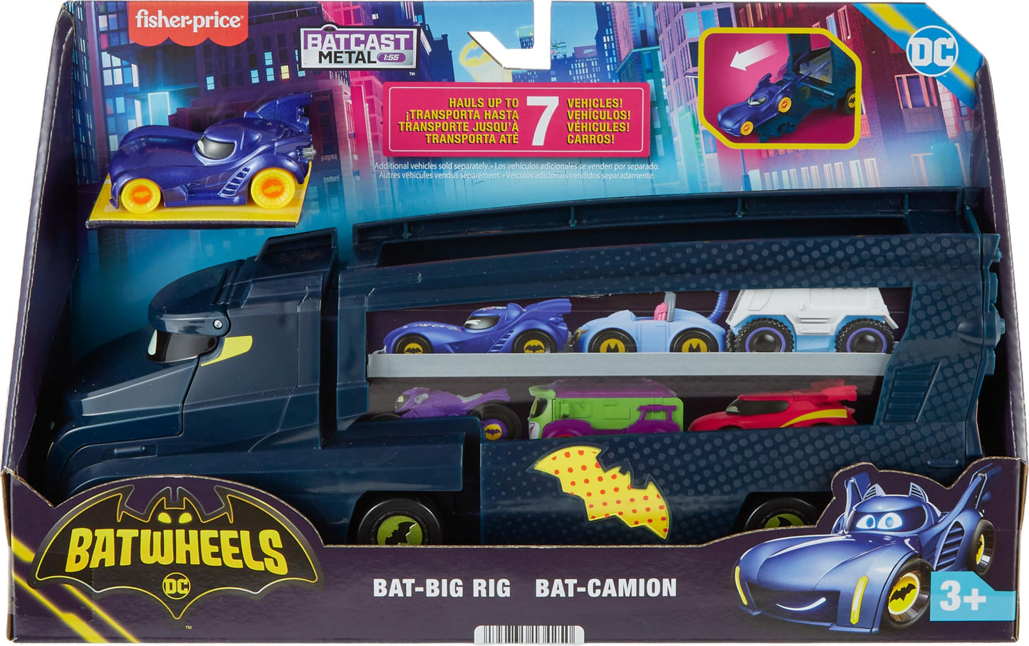 Fisher-Price Batwheels Bat-Big Rig Toy Hauler with Bam the Batmobile – 1:55 Diecast, Ages 3+