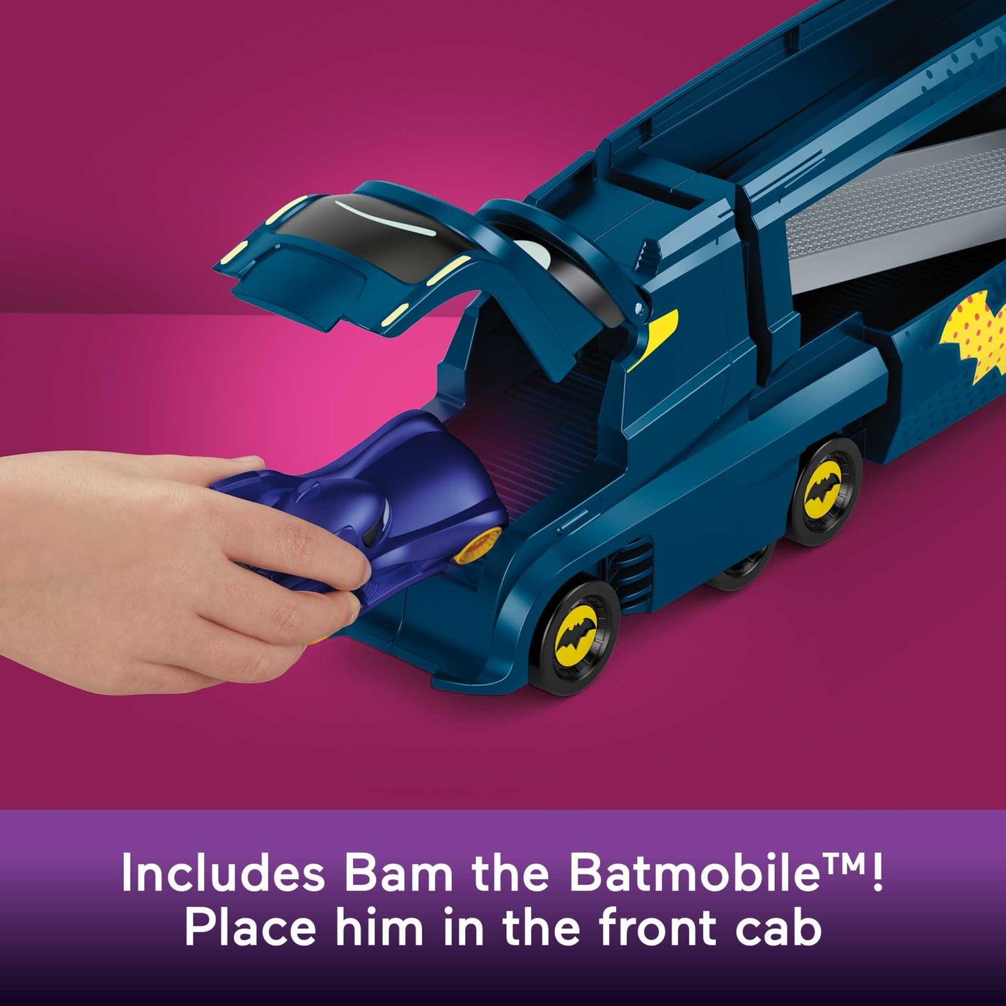 Fisher-Price Batwheels Bat-Big Rig Toy Hauler with Bam the Batmobile – 1:55 Diecast, Ages 3+
