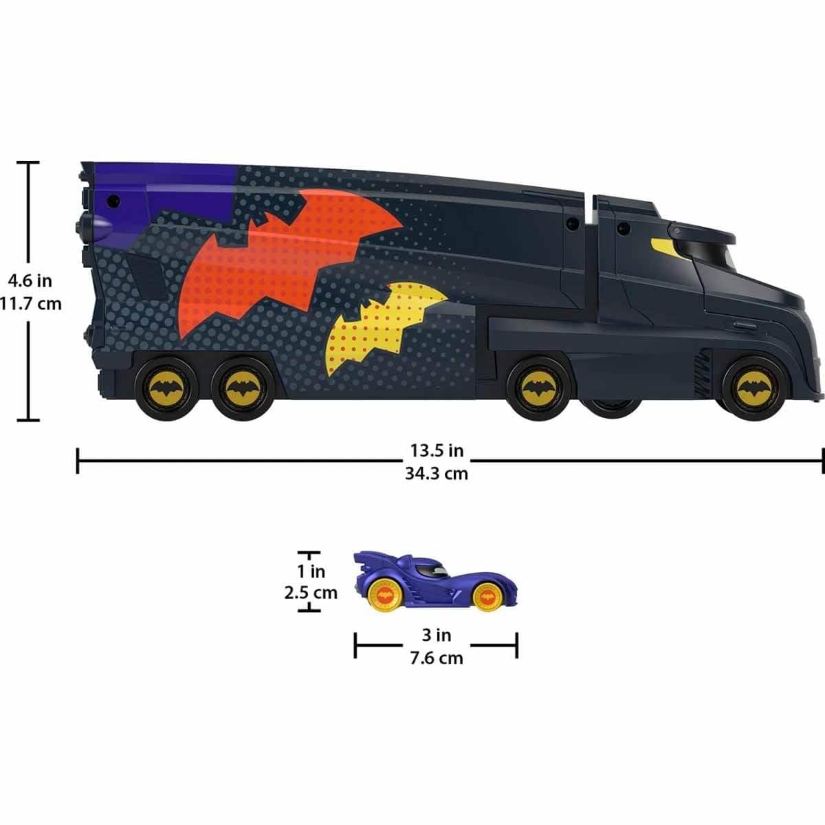 Fisher-Price Batwheels Bat-Big Rig Toy Hauler with Bam the Batmobile – 1:55 Diecast, Ages 3+