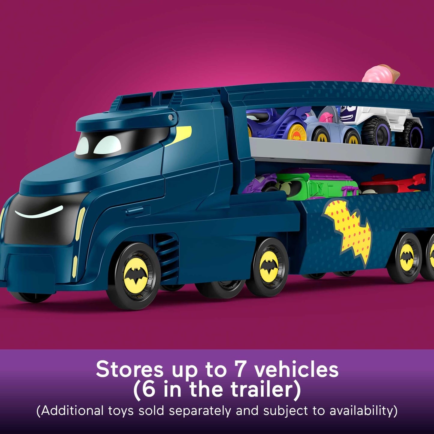 Fisher-Price Batwheels Bat-Big Rig Toy Hauler with Bam the Batmobile – 1:55 Diecast, Ages 3+