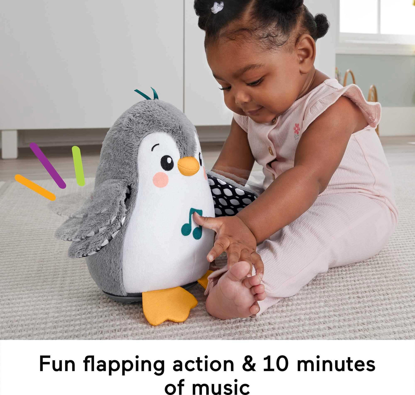 Fisher-Price Flap & Wobble Penguin: Plush Tummy Time Toy with Music & Motion