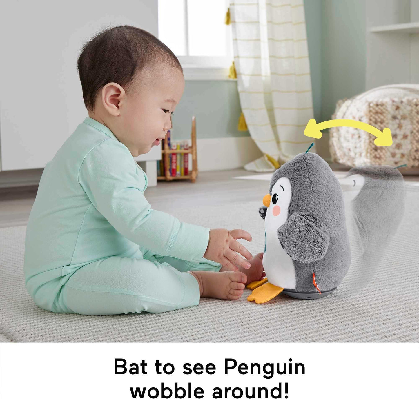 Fisher-Price Flap & Wobble Penguin: Plush Tummy Time Toy with Music & Motion