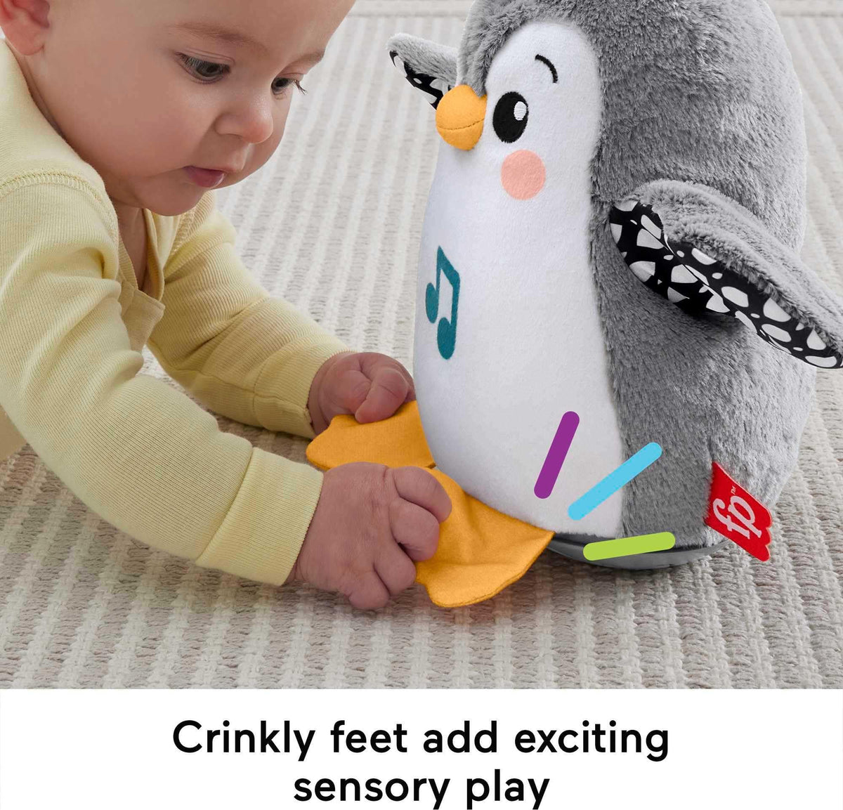 Fisher-Price Flap & Wobble Penguin: Plush Tummy Time Toy with Music & Motion