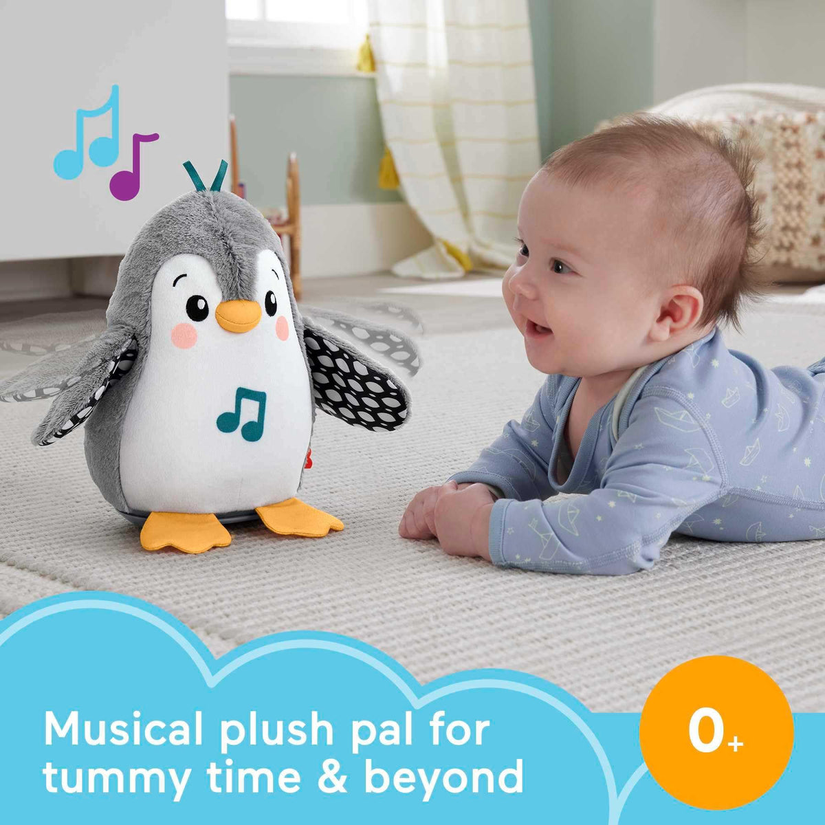Fisher-Price Flap & Wobble Penguin: Plush Tummy Time Toy with Music & Motion