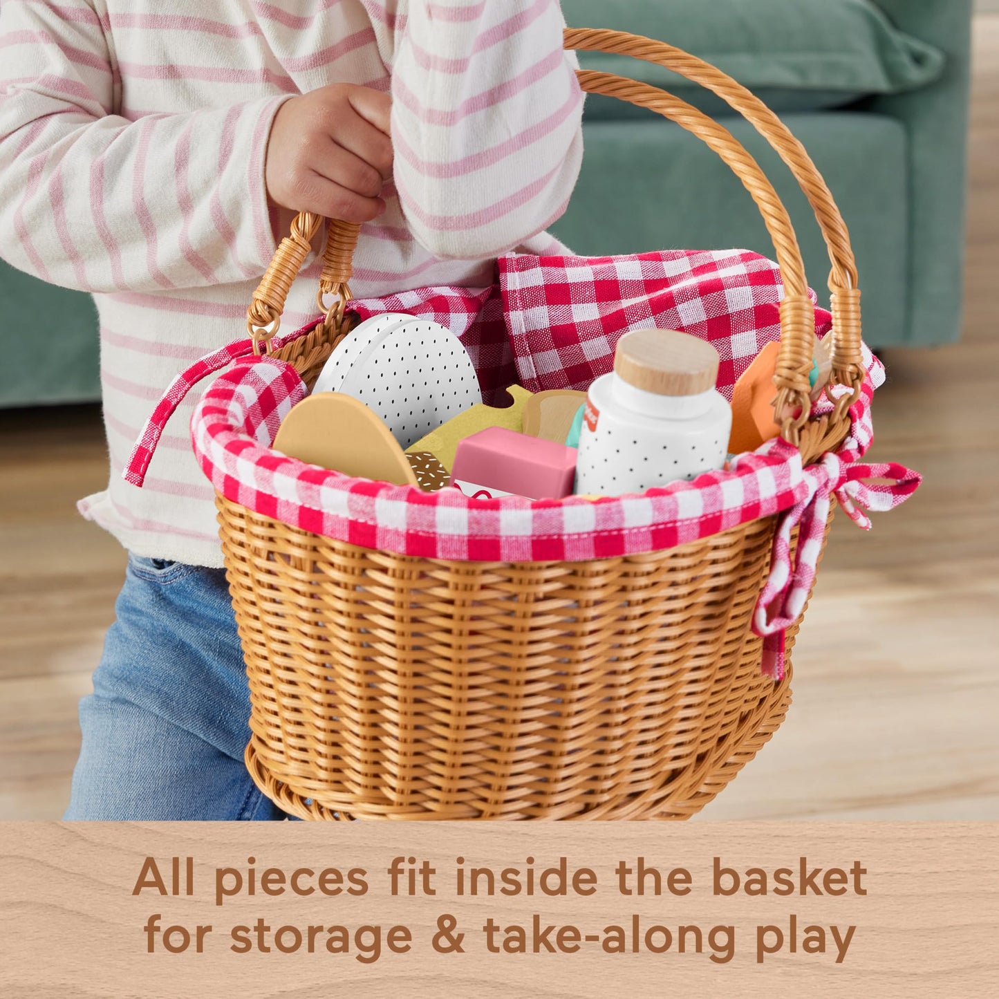 Fisher-Price Wood Picnic Basket – 31-Piece Play Set for Preschoolers (Ages 3+)