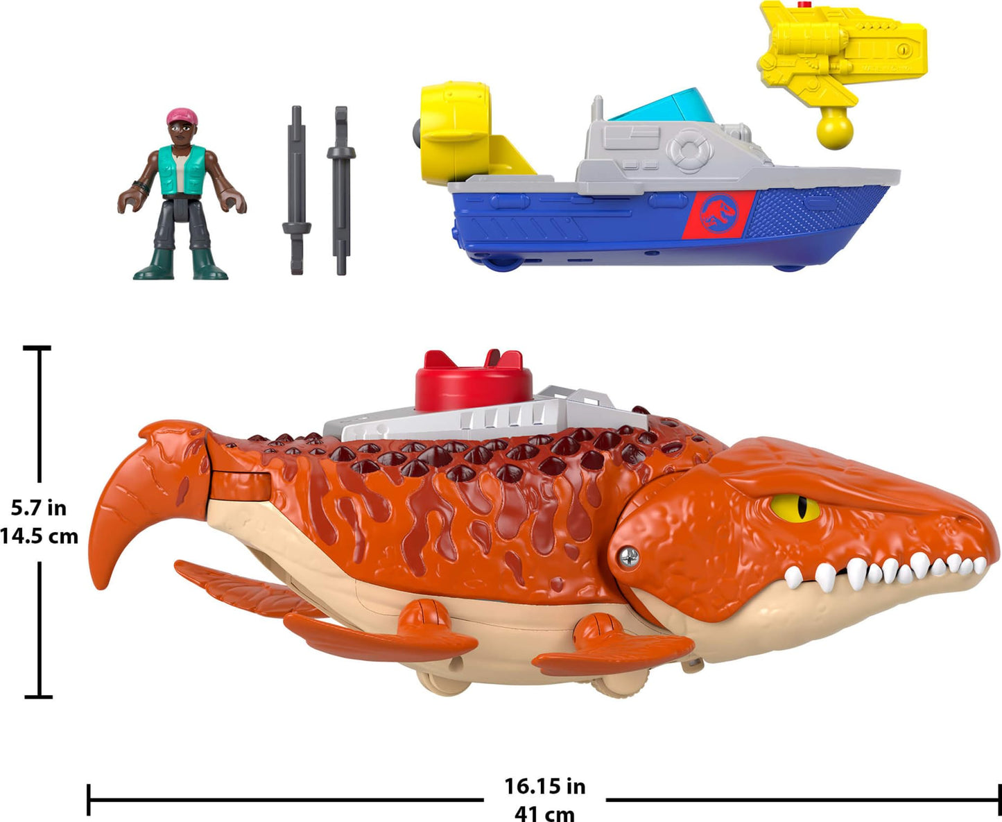 Fisher-Price Imaginext Jurassic World Aquachomp Mosasaurus Playset | 18-Inch Dino With Figure, Boat & Launcher