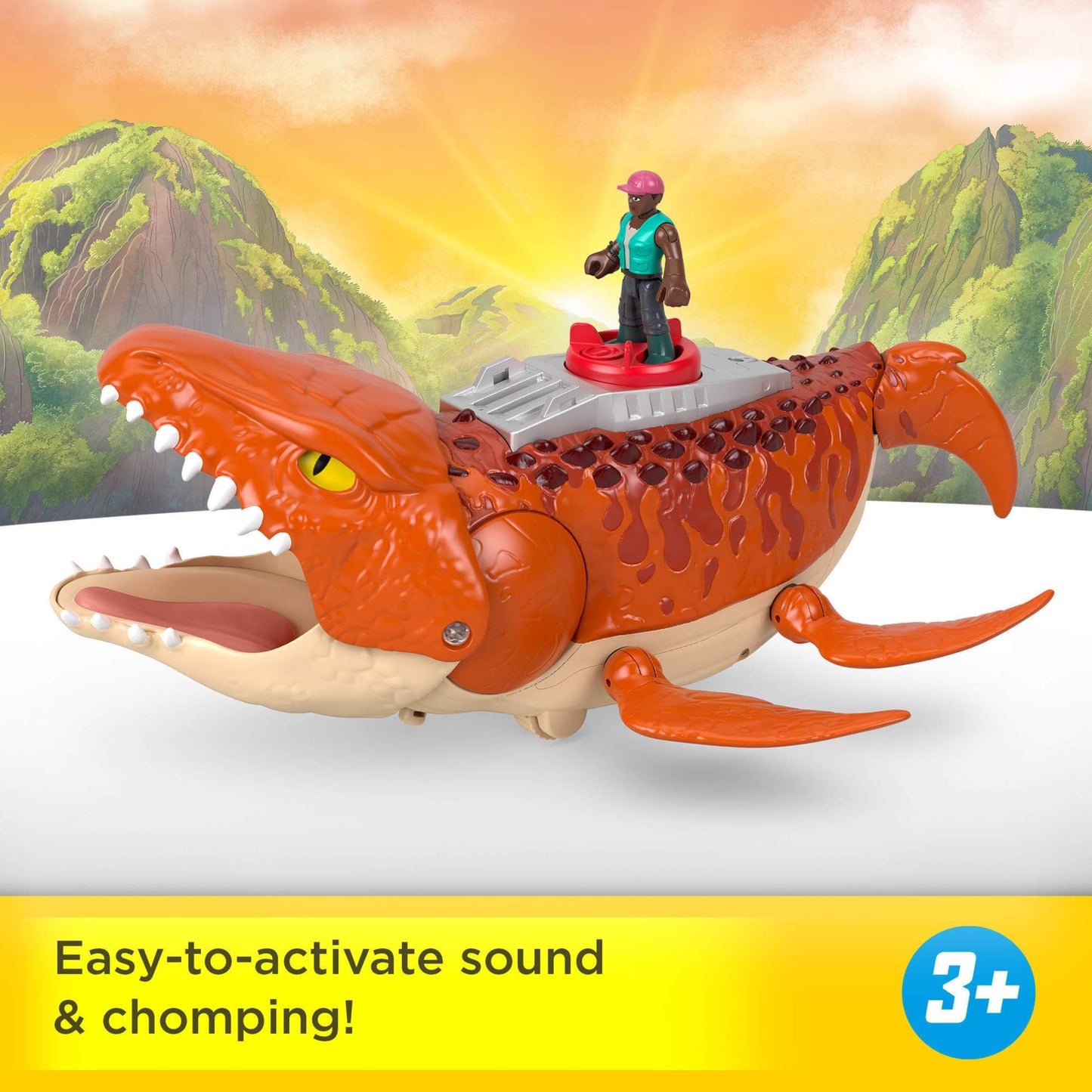 Fisher-Price Imaginext Jurassic World Aquachomp Mosasaurus Playset | 18-Inch Dino With Figure, Boat & Launcher