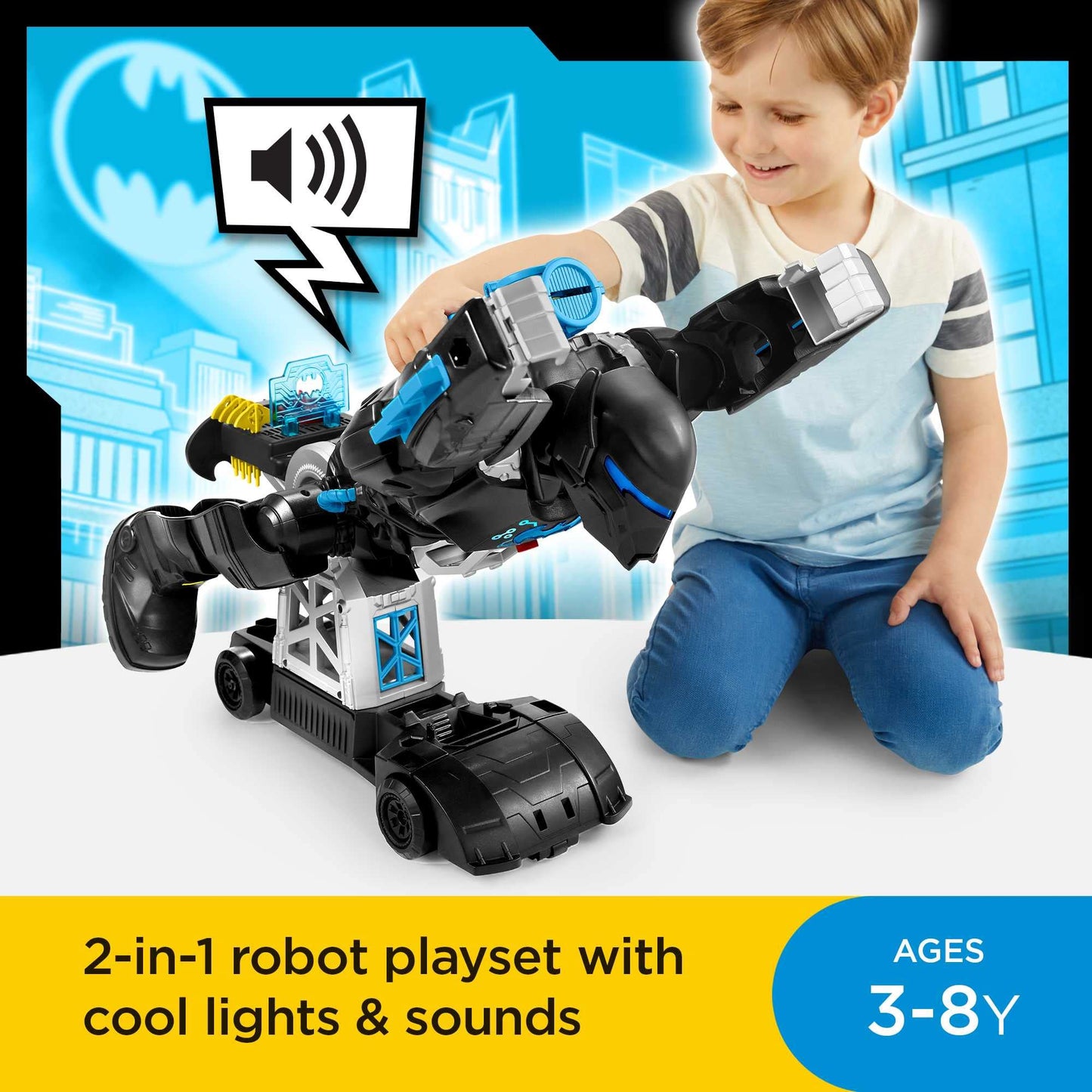 Fisher-Price Imaginext DC Batman Bat-Tech Batbot Playset — 2-Ft Tall Transforming Robot with Lights & Sounds (Ages 3–8)