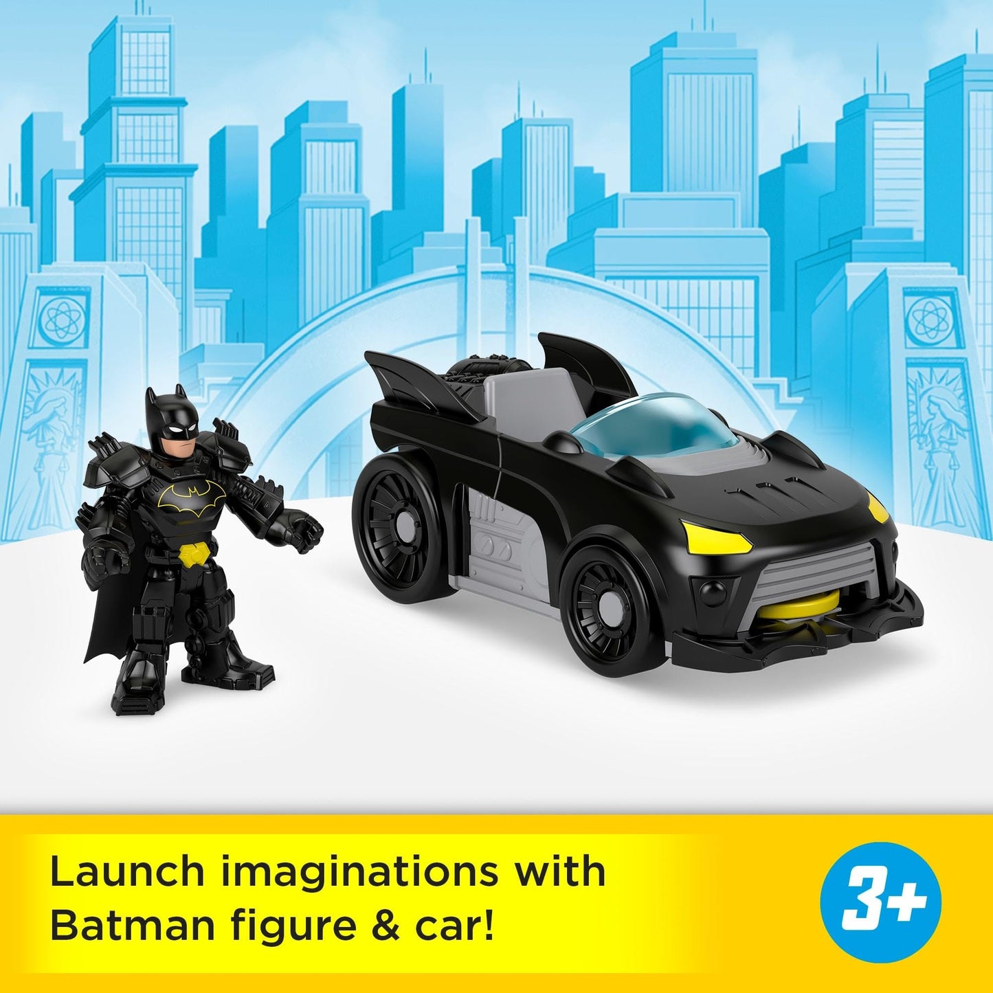 Fisher-Price Imaginext DC Super Friends Metal Force Batmobile with Batman Figure, Launcher & Discs