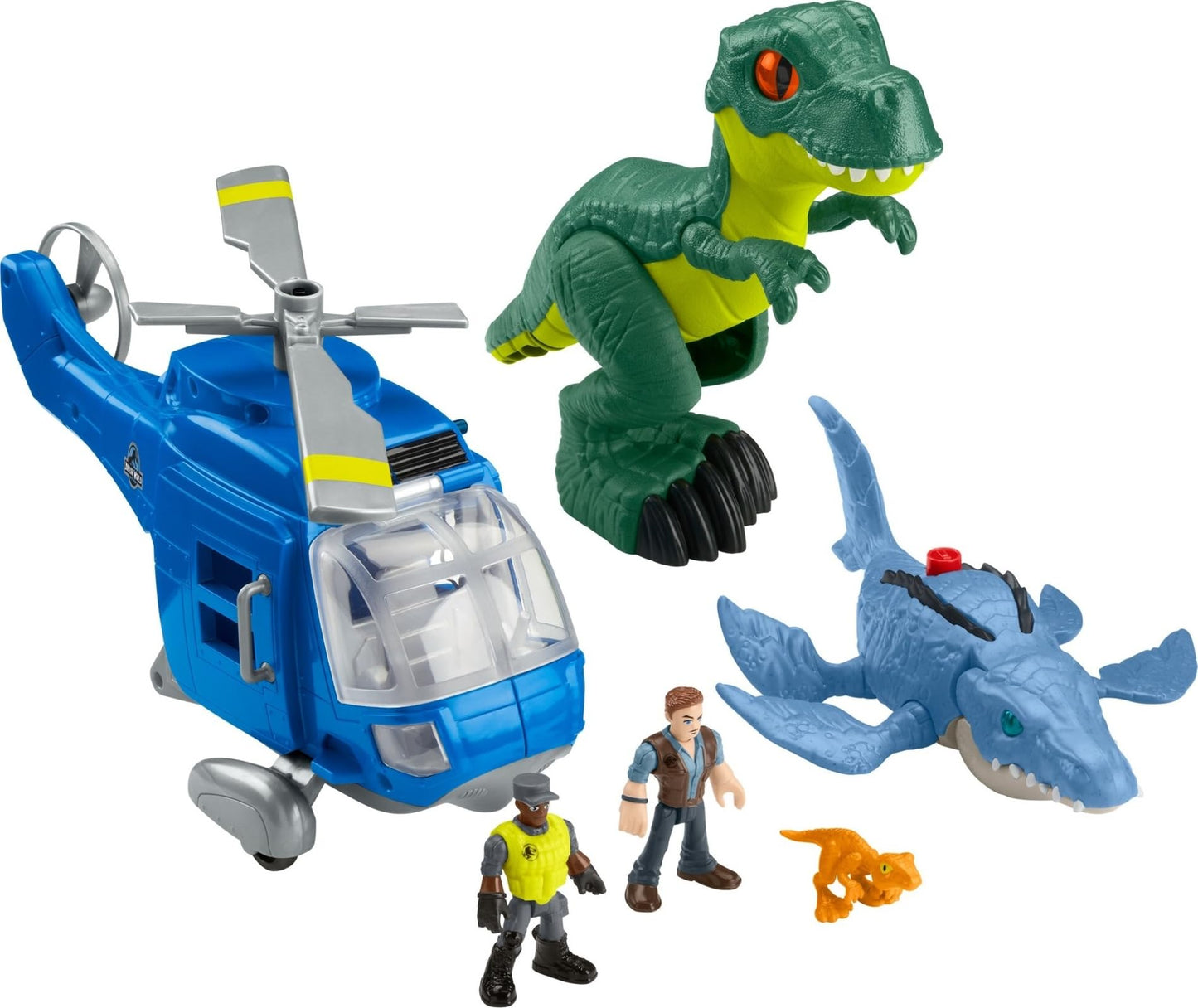 Fisher-Price Imaginext Jurassic World Dino Chopper with Owen Grady – 3 Dinosaurs & Helicopter for Preschool Play