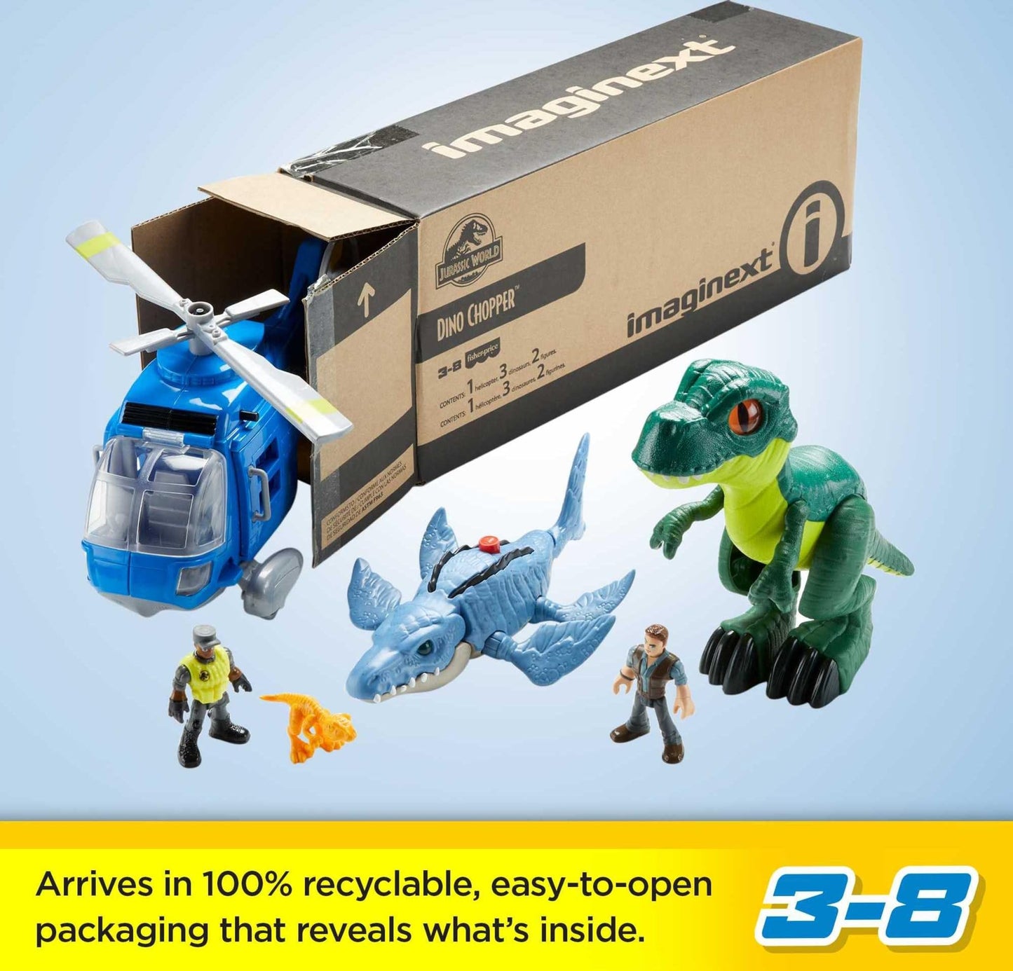 Fisher-Price Imaginext Jurassic World Dino Chopper with Owen Grady – 3 Dinosaurs & Helicopter for Preschool Play