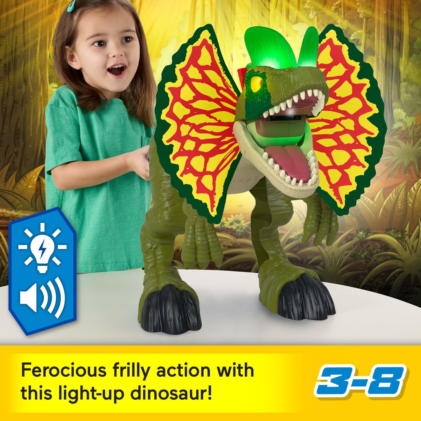 Fisher-Price Imaginext Jurassic World Dilophosaurus – 16+ Inch with Lights & Sounds