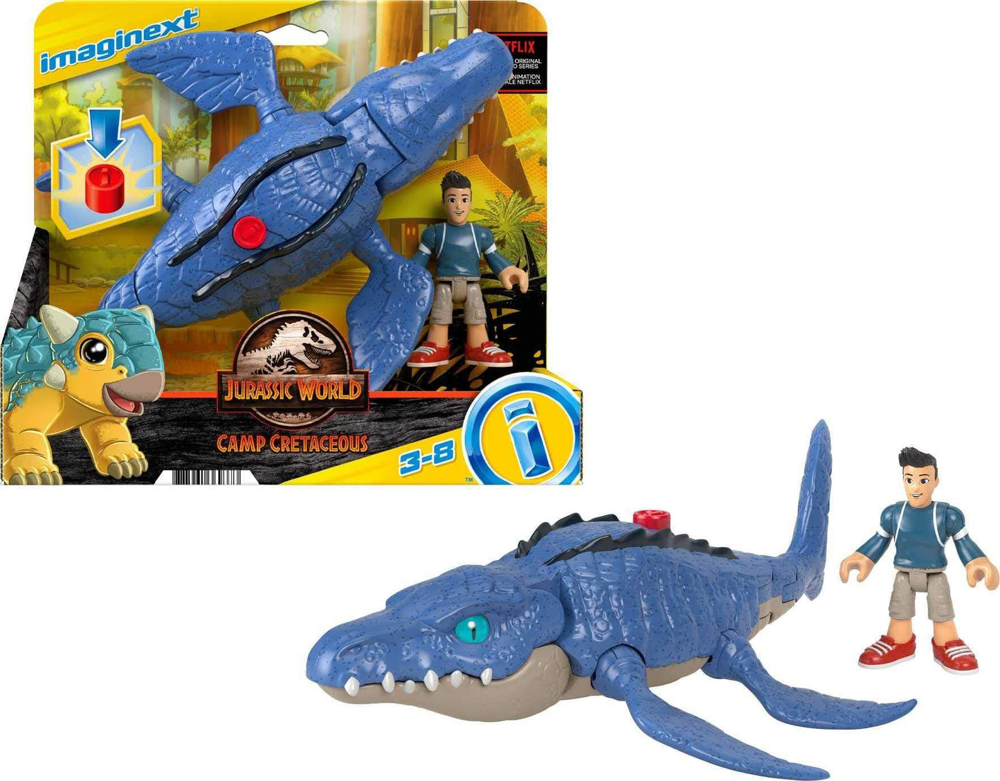 Fisher-Price Imaginext Jurassic World Mosasaurus & Kenji Figure Set | Pretend Play Toy for Ages 3-8