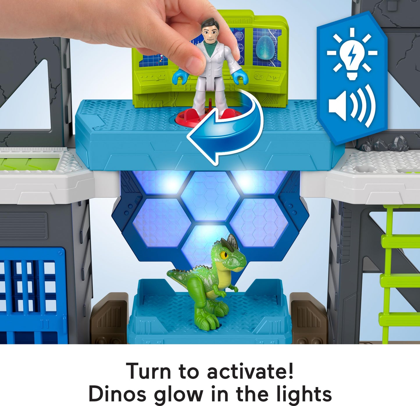 Fisher-Price Imaginext Jurassic World Scan & Glow Dino Playset – Lights, Sounds & Dr. Wu Figure | Ages 3+