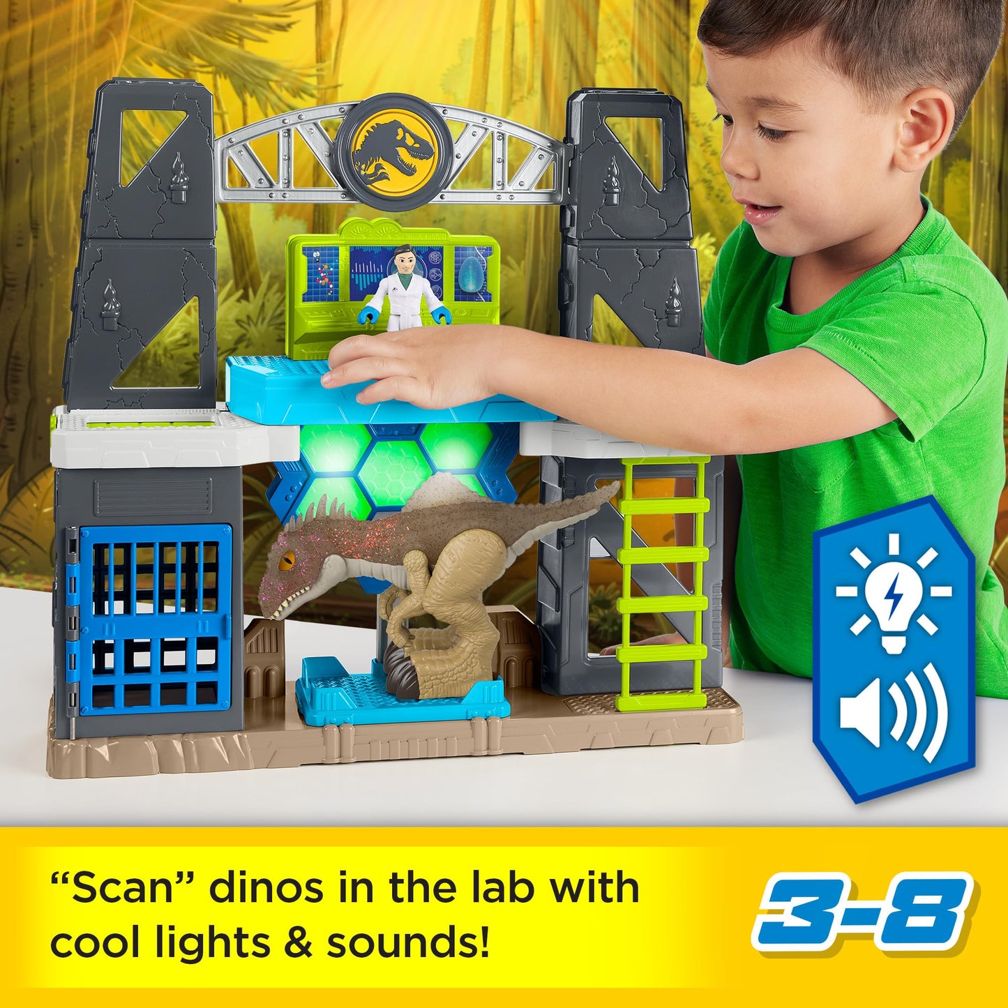 Fisher-Price Imaginext Jurassic World Scan & Glow Dino Playset – Lights, Sounds & Dr. Wu Figure | Ages 3+