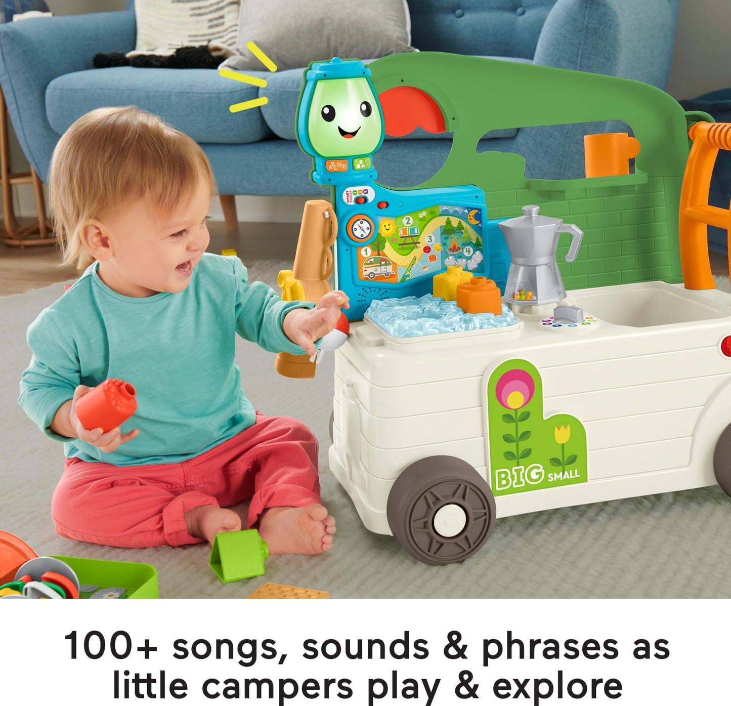 Fisher-Price Laugh & Learn 3-in-1 On-the-Go Camper Walker and Activity Center with Smart Stages – Ages 9-36 Months
