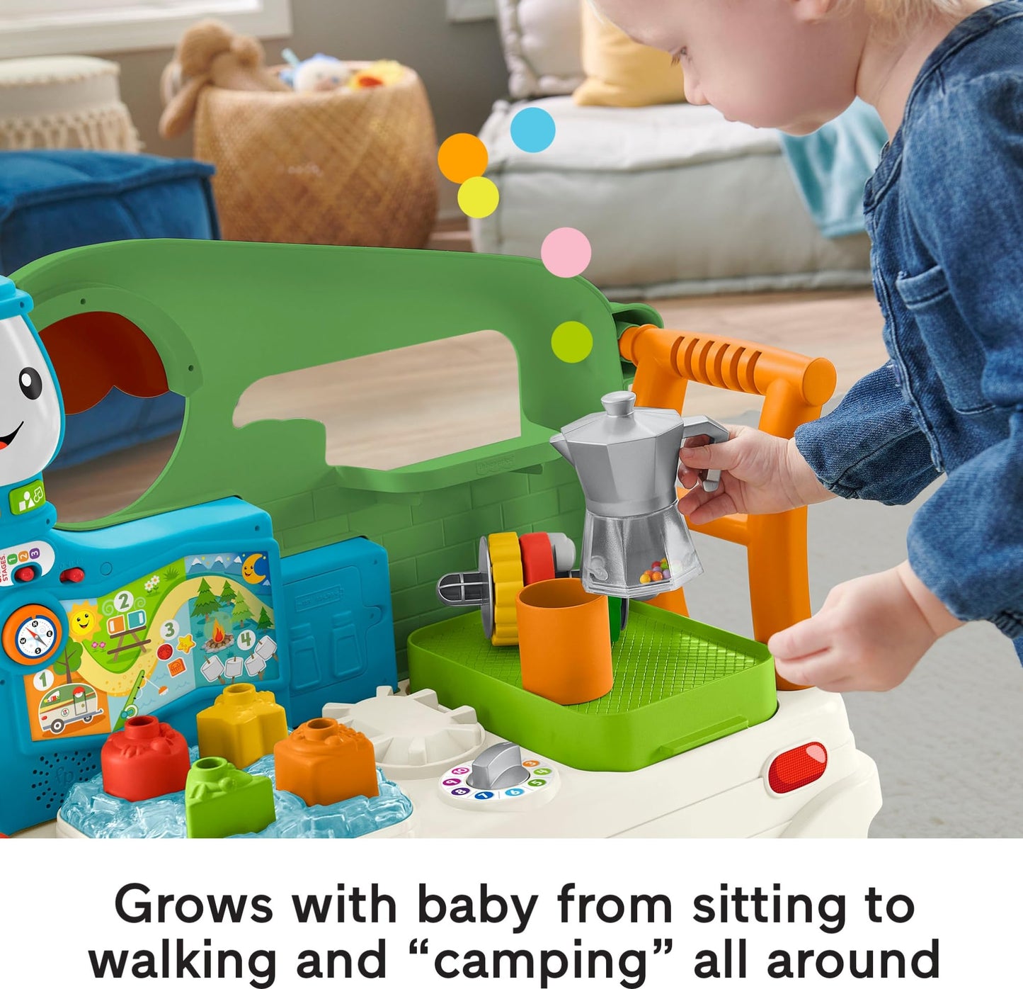Fisher-Price Laugh & Learn 3-in-1 On-the-Go Camper Walker and Activity Center with Smart Stages – Ages 9-36 Months