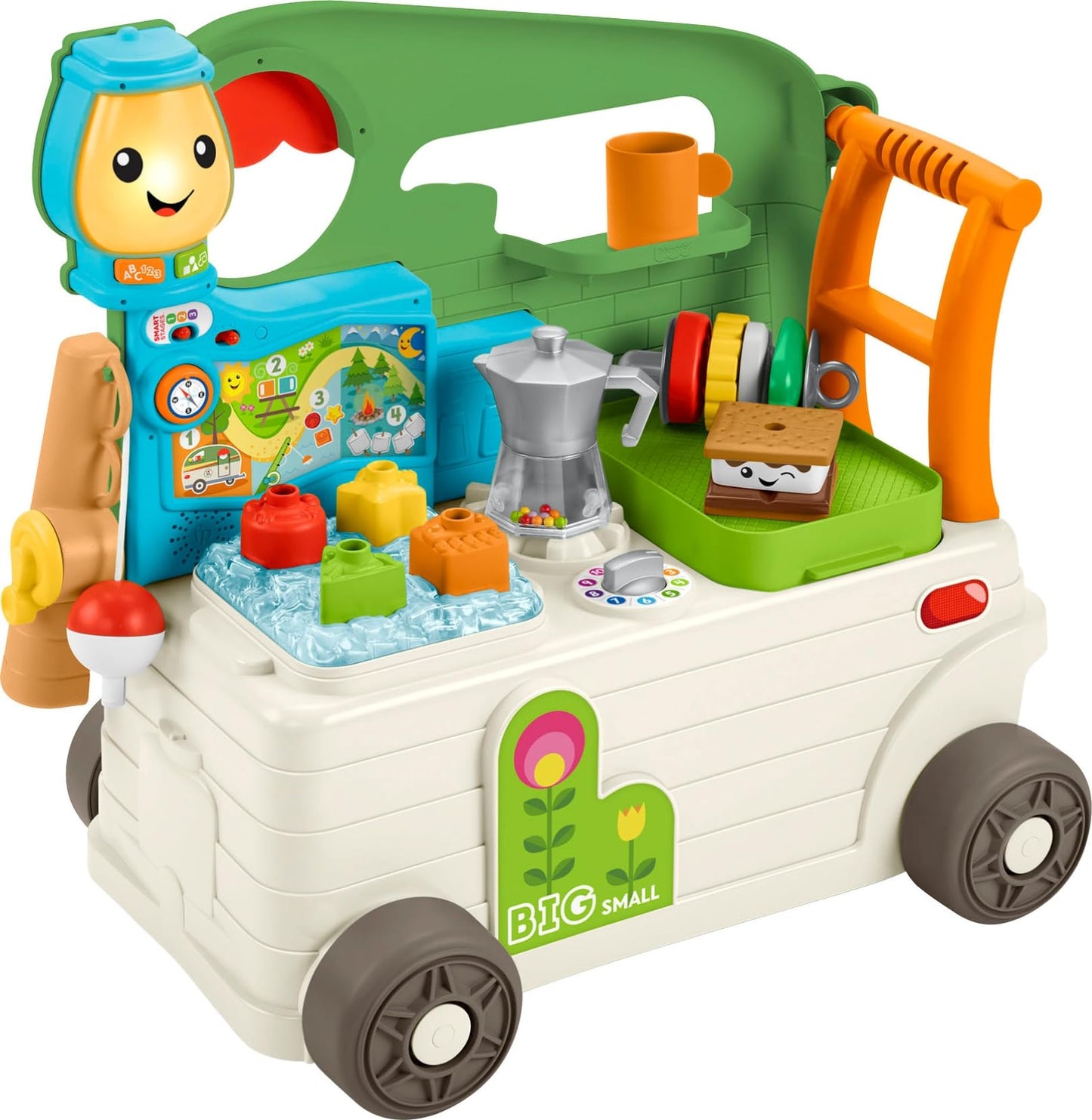 Fisher-Price Laugh & Learn 3-in-1 On-the-Go Camper Walker and Activity Center with Smart Stages – Ages 9-36 Months