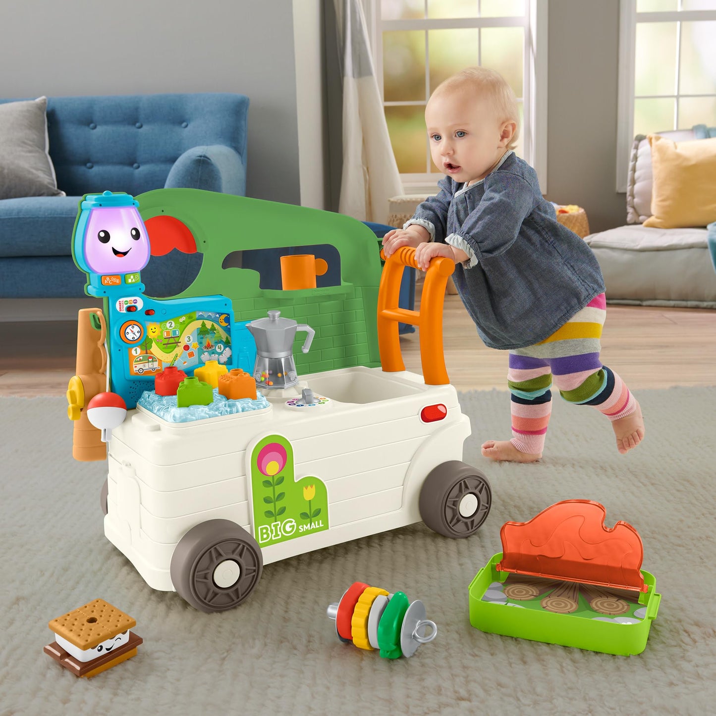Fisher-Price Laugh & Learn 3-in-1 On-the-Go Camper Walker and Activity Center with Smart Stages – Ages 9-36 Months