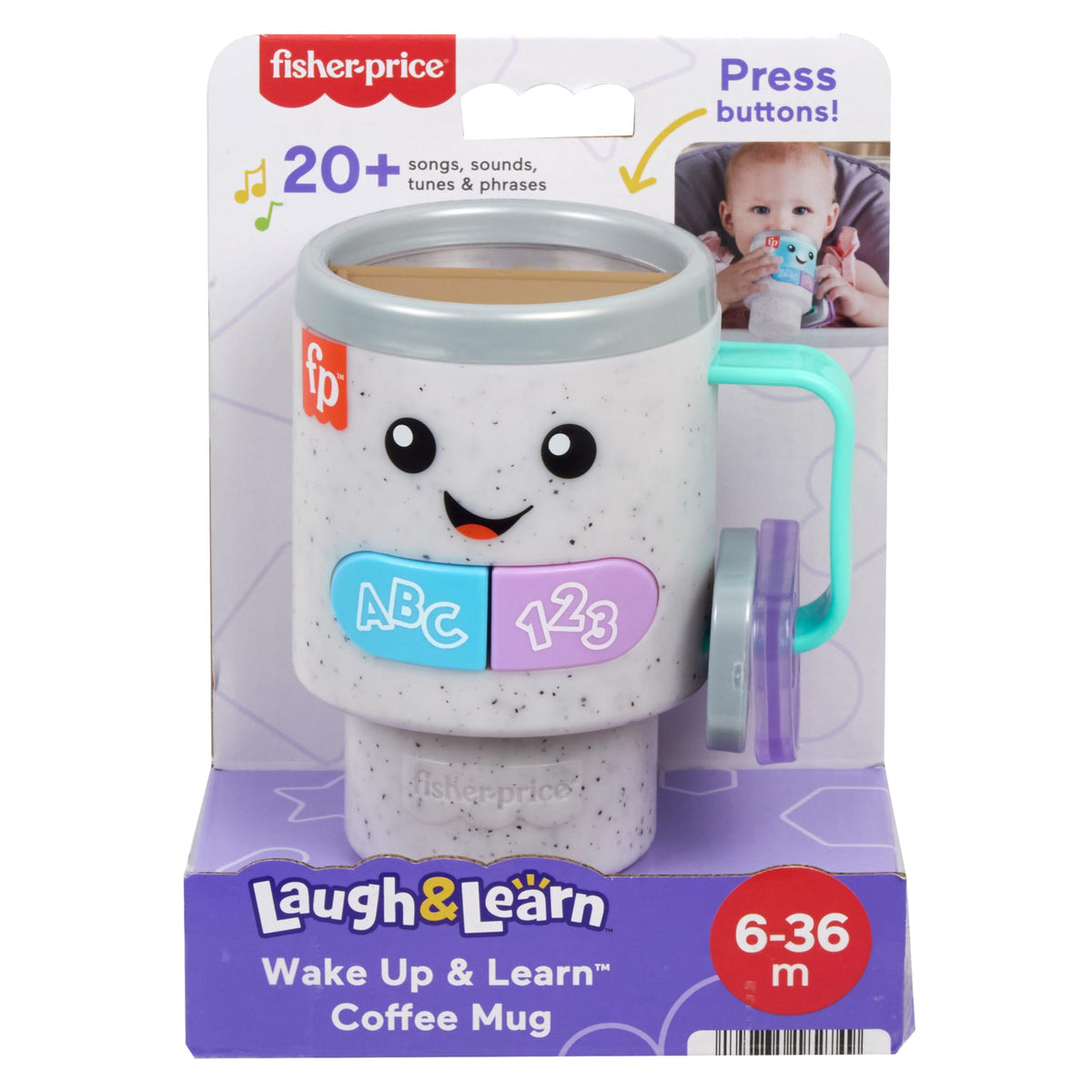Fisher-Price Laugh & Learn Wake Up & Learn Coffee Mug – Lights, Music & Multilingual Play