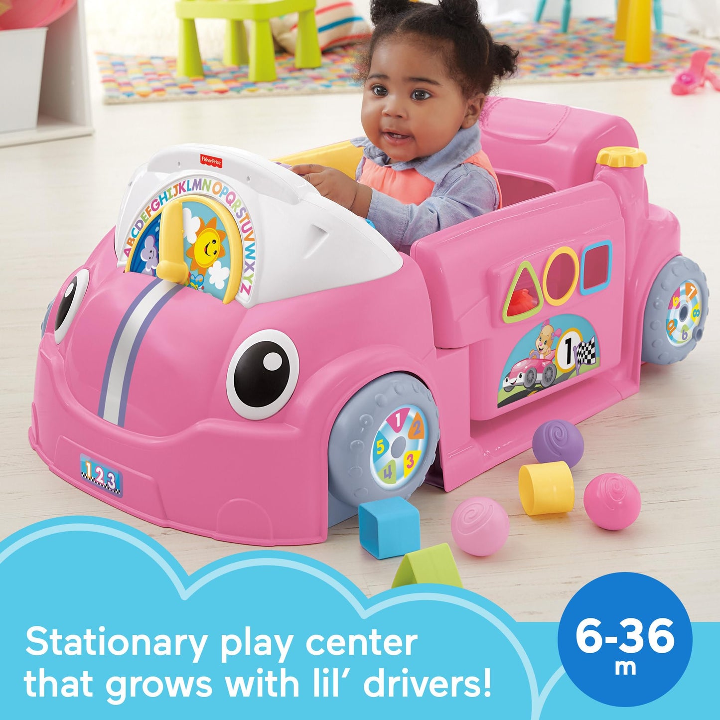 Fisher-Price Laugh & Learn Crawl Around Car – 3 Smart Stages Baby Activity Center (Pink)
