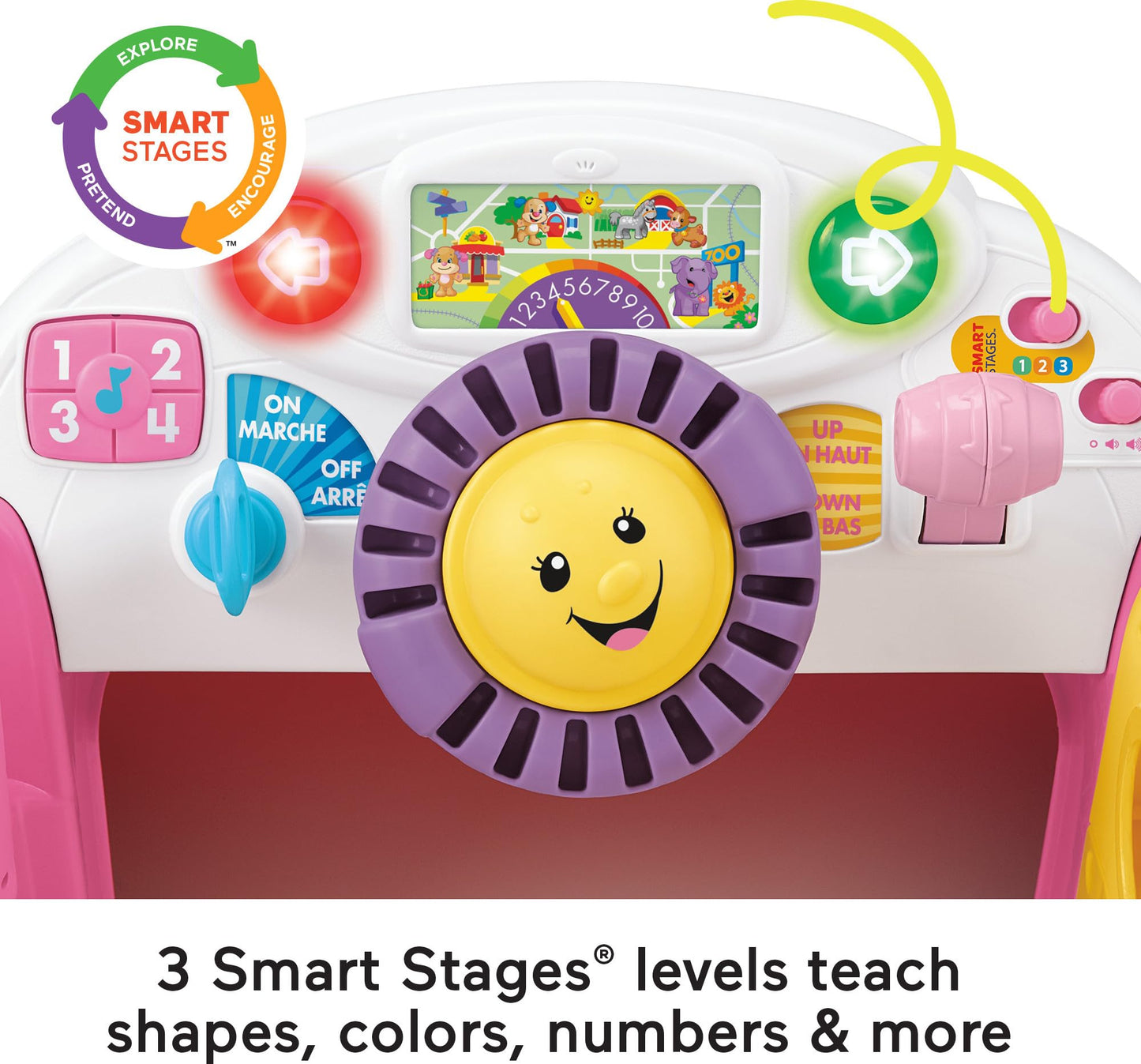 Fisher-Price Laugh & Learn Crawl Around Car – 3 Smart Stages Baby Activity Center (Pink)