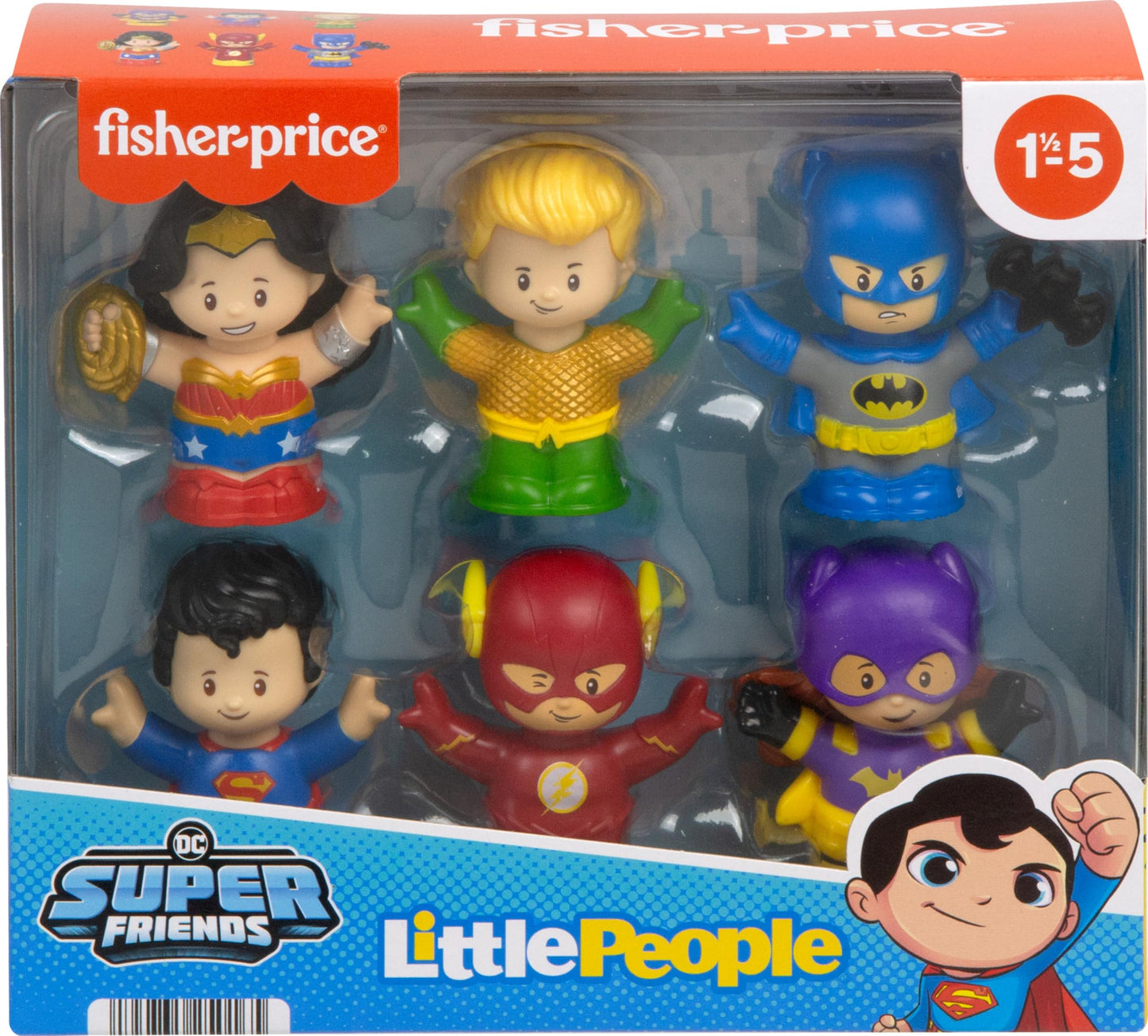 Fisher-Price Little People DC Super Friends Crime-Fighting Figure Pack — 6 Toddler-Size Heroes for Pretend Play (Amazon Exclusive)