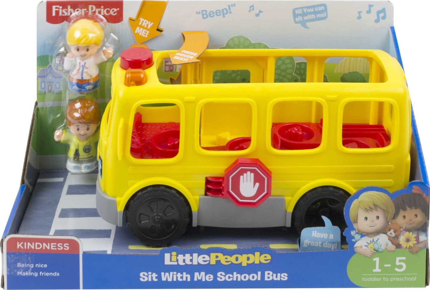 Fisher-Price Little People Sit with Me School Bus – Lights, Sounds & 2 Figures for Toddlers 1+