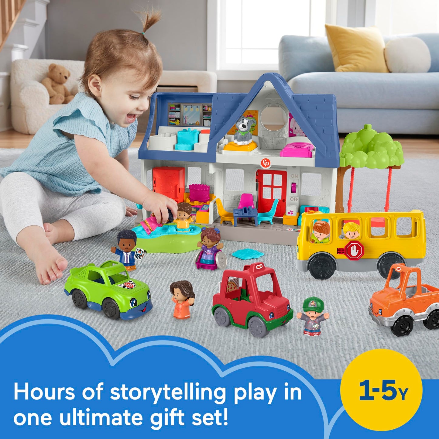 Fisher-Price Little People Ready for Summer Gift Set – Interactive Play House & Musical School Bus