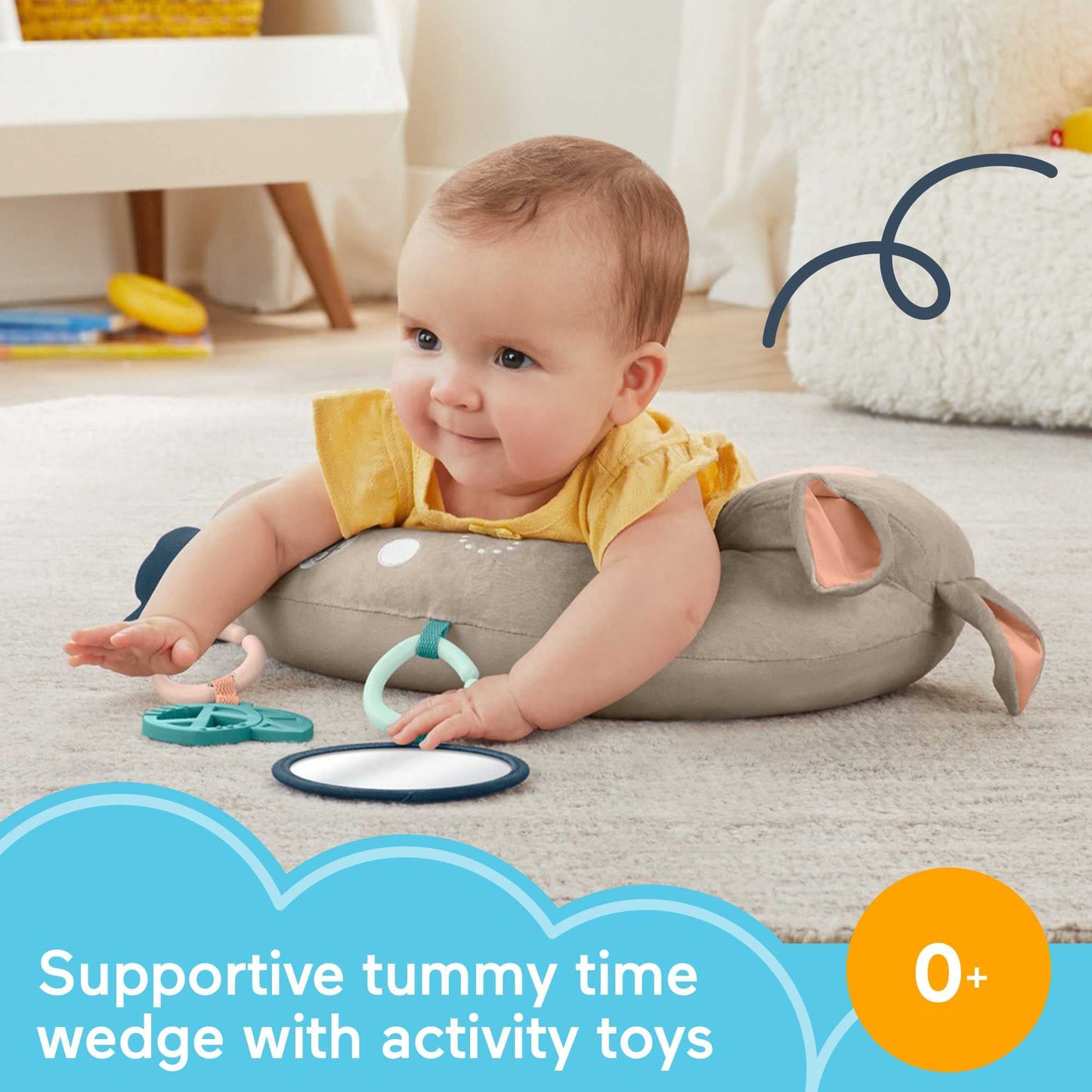 Fisher-Price Tummy Time Fawn Wedge – Baby Toy with Mirror, Teether & Rattle for Newborns 0+ Months