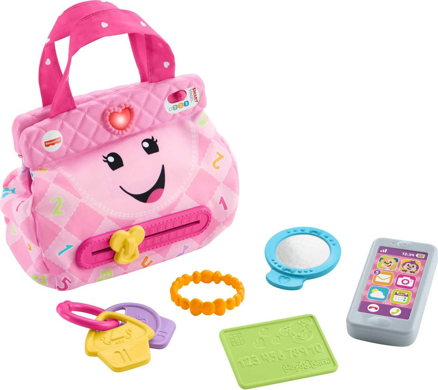 Fisher-Price Laugh & Learn My Smart Purse with Lights, 50+ Songs & 5 Accessories | For Infants 6+ Months