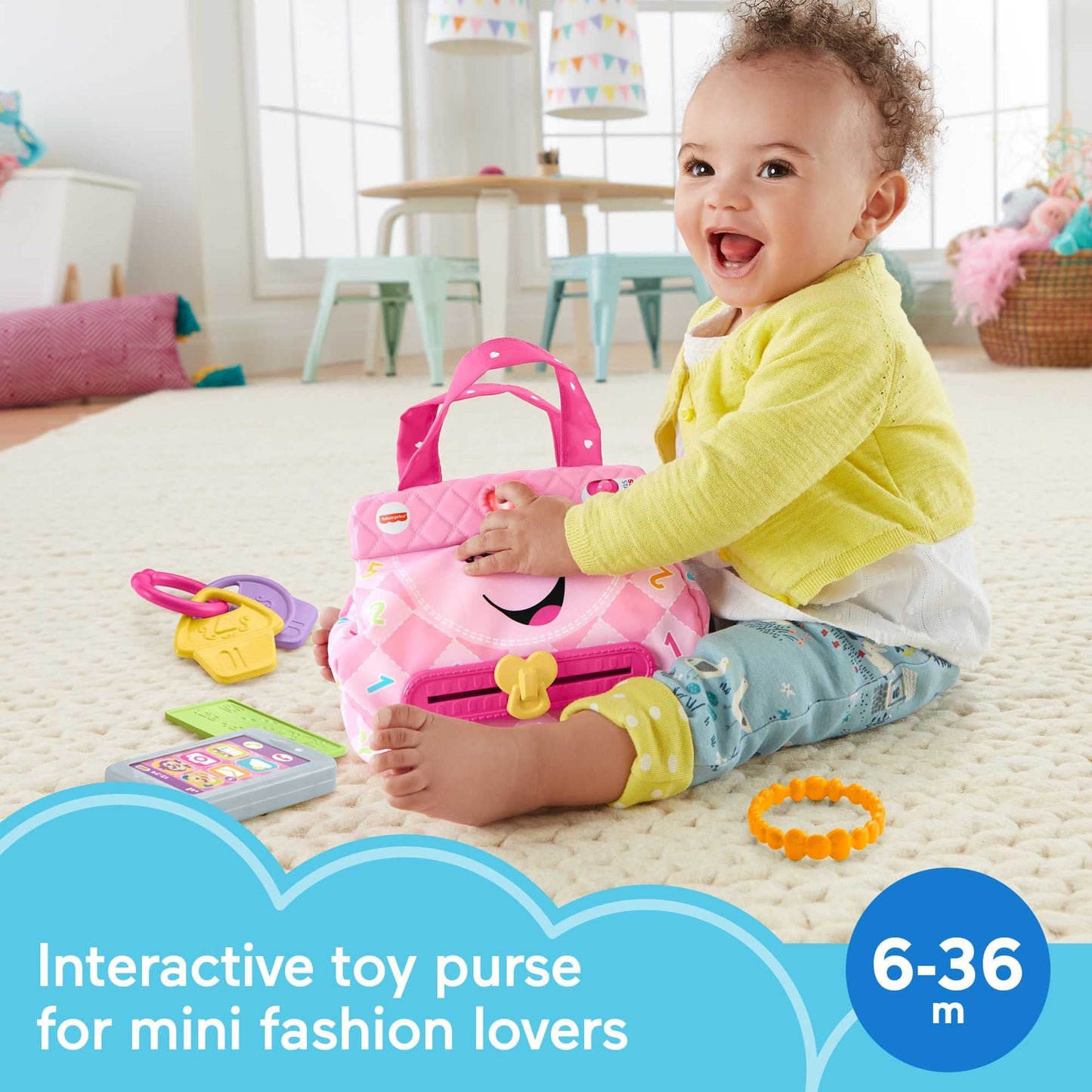 Fisher-Price Laugh & Learn My Smart Purse with Lights, 50+ Songs & 5 Accessories | For Infants 6+ Months