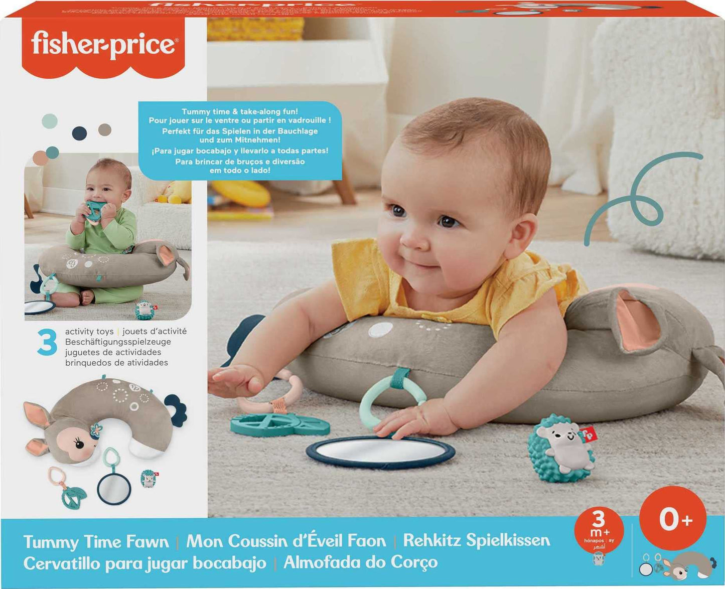 Fisher-Price Tummy Time Fawn Wedge – Baby Toy with Mirror, Teether & Rattle for Newborns 0+ Months