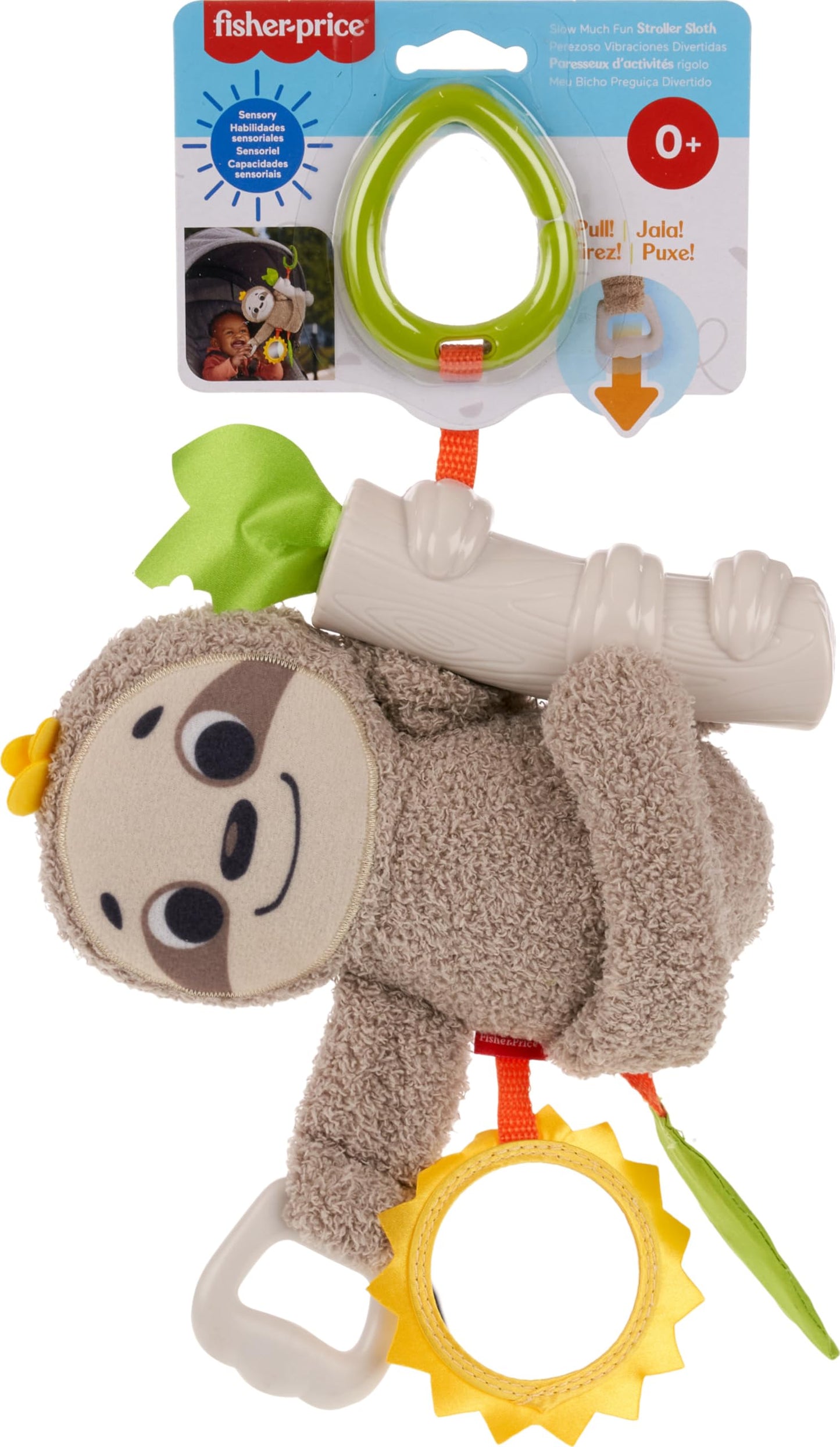 Fisher-Price Slow Much Fun Stroller Sloth — Travel Baby Toy with Motion & Sensory Play