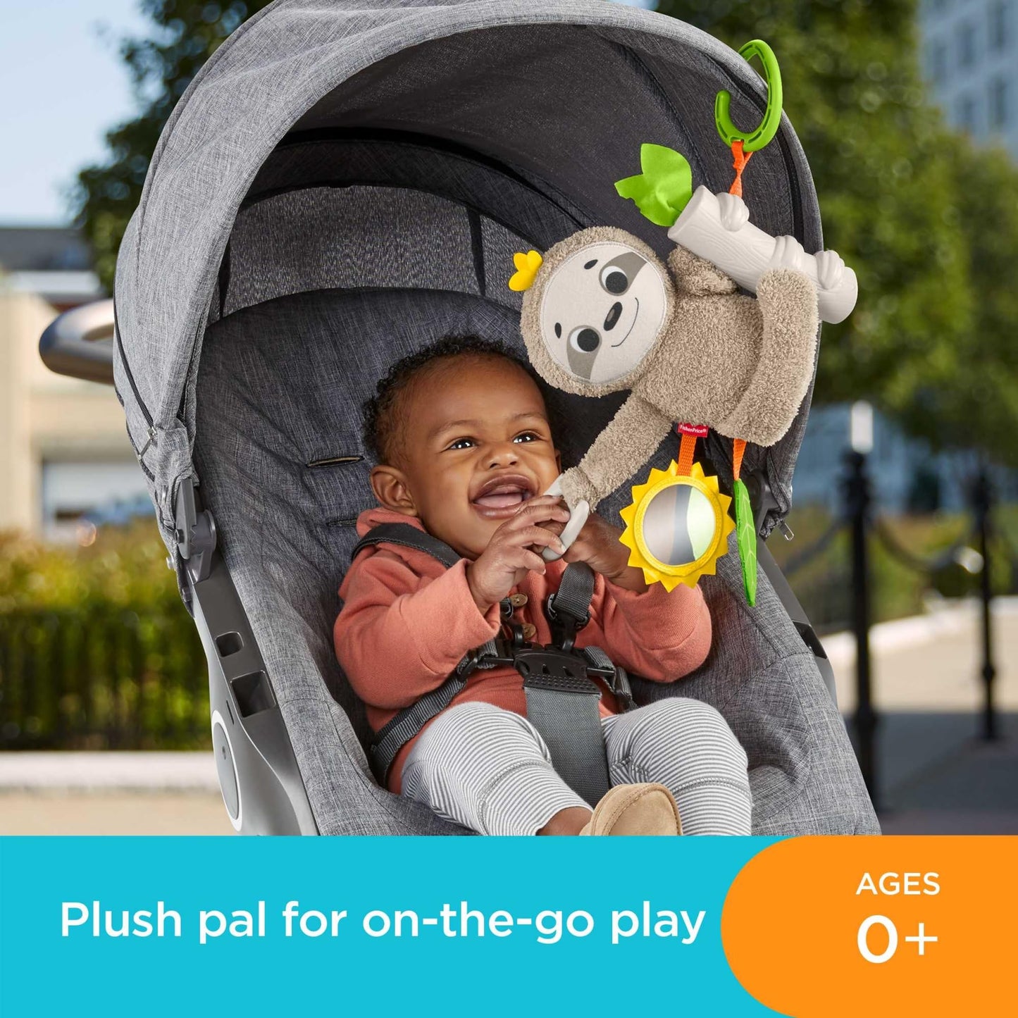 Fisher-Price Slow Much Fun Stroller Sloth — Travel Baby Toy with Motion & Sensory Play