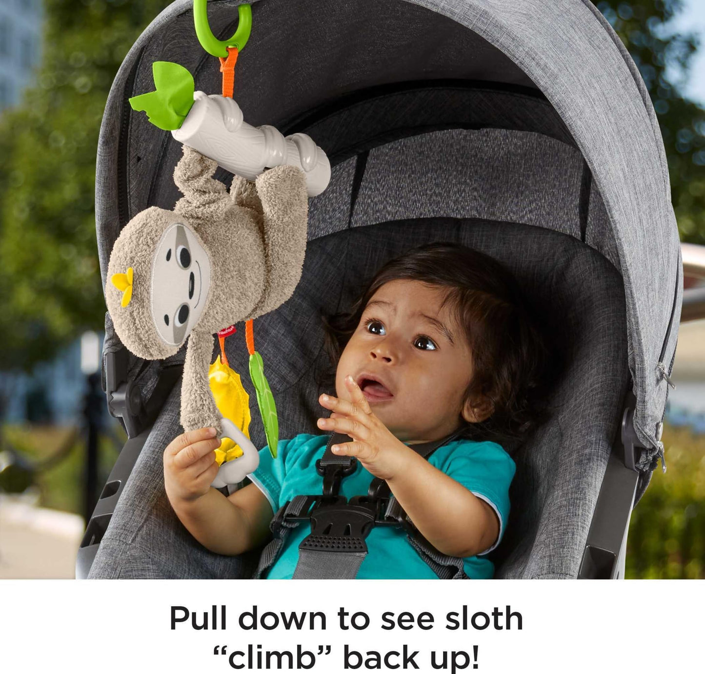 Fisher-Price Slow Much Fun Stroller Sloth — Travel Baby Toy with Motion & Sensory Play