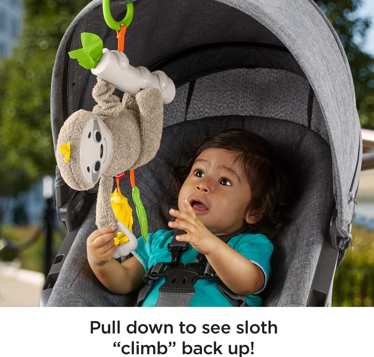Fisher-Price Slow Much Fun Stroller Sloth — Travel Baby Toy with Motion & Sensory Play