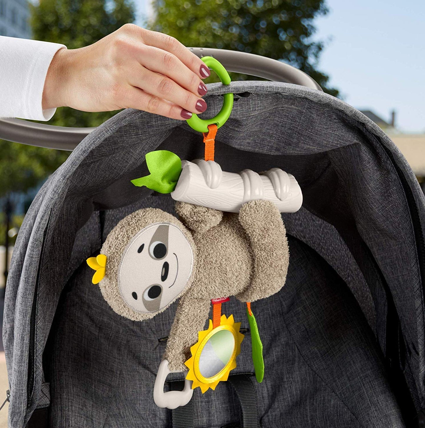 Fisher-Price Slow Much Fun Stroller Sloth — Travel Baby Toy with Motion & Sensory Play