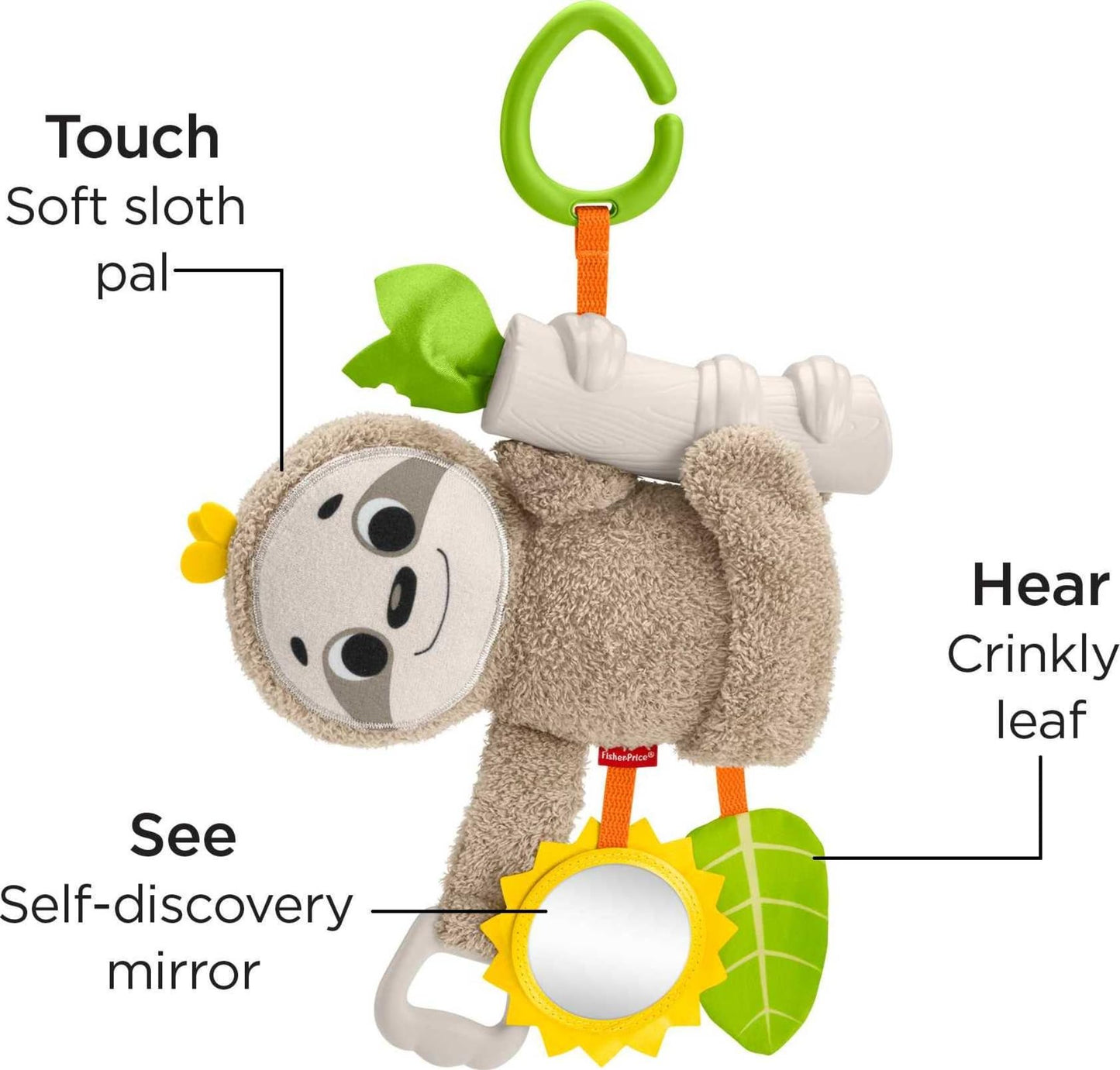 Fisher-Price Slow Much Fun Stroller Sloth — Travel Baby Toy with Motion & Sensory Play