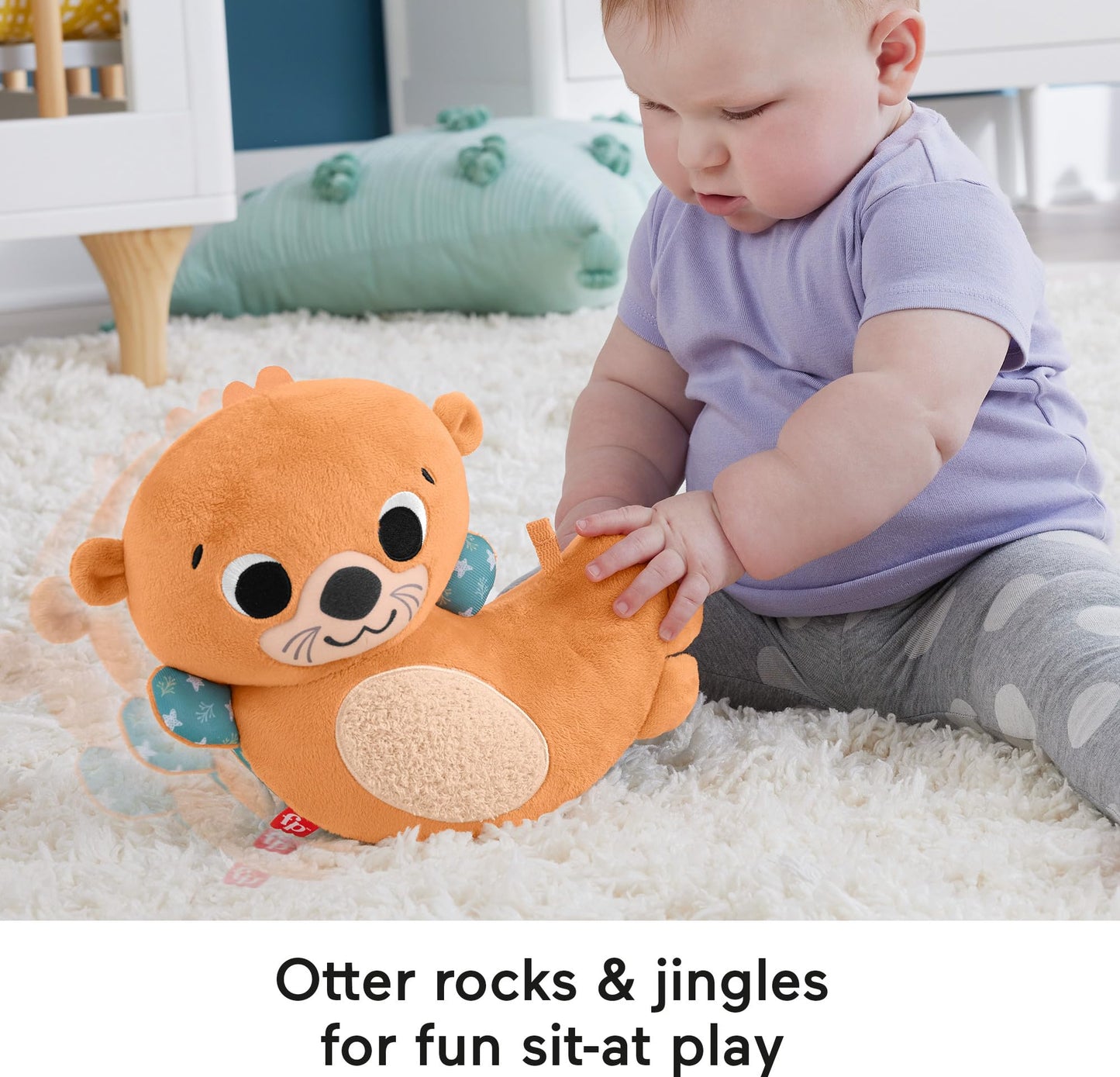 Fisher-Price 2-in-1 Rockin' Tummy Time Otter Toy & Soft Book | Sensory Baby Toy 0+ Months