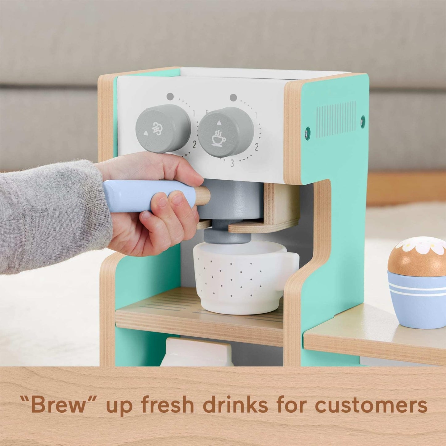 Fisher-Price Wood Pretend Play Coffee Shop & Toy Register – 20-Piece Set for Ages 3+