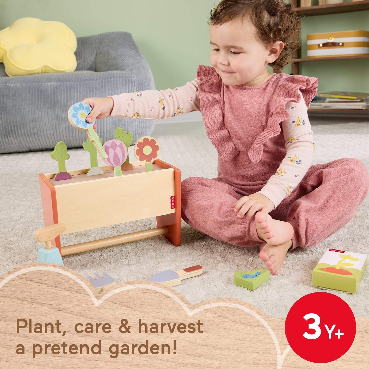 Fisher-Price Wood Pretend Garden Caddy — 12-Piece Set for Ages 3+