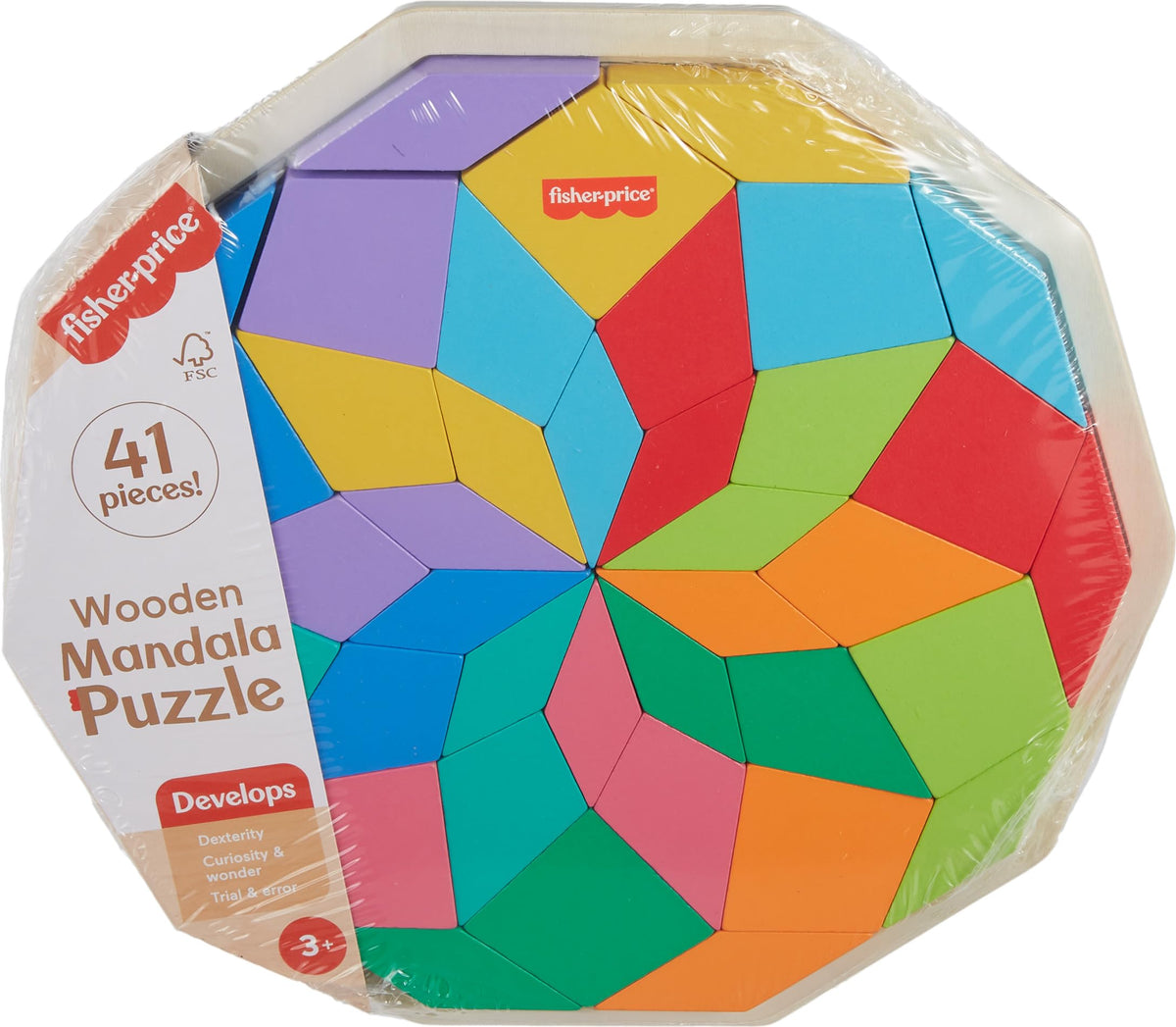 Fisher-Price Wood Mandala Puzzle – 41 Pieces for Kids 3+
