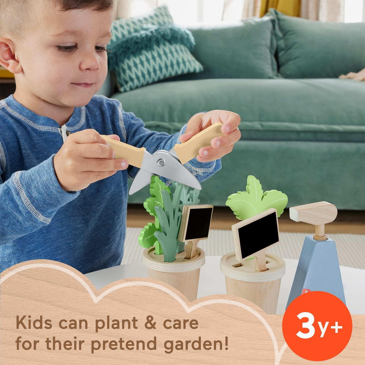 Fisher-Price Wood Pretend Play Herb Garden & Tools Set – 12-Piece for Preschool