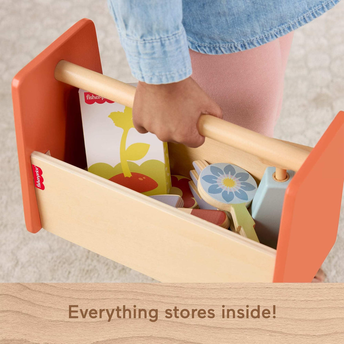 Fisher-Price Wood Pretend Garden Caddy — 12-Piece Set for Ages 3+