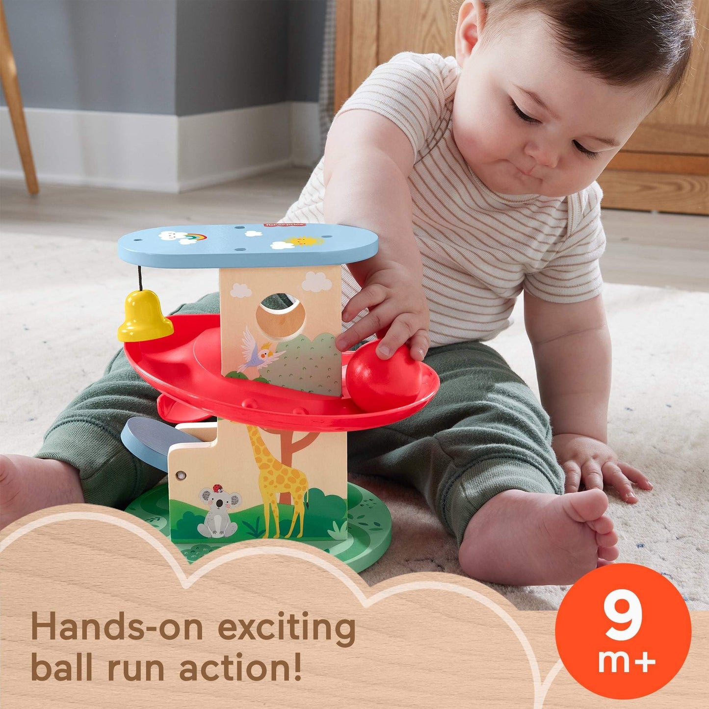 Fisher-Price Wood Treehouse Ball Run – 2-Piece Baby Toy for 9+ Months