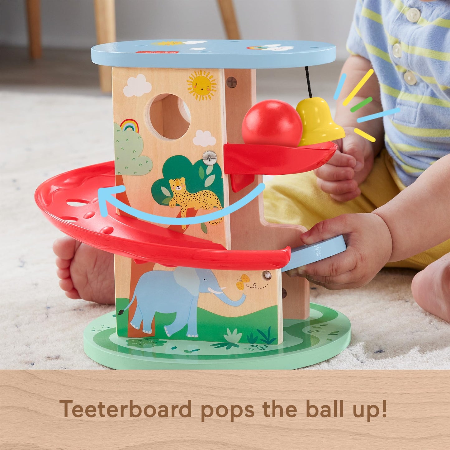 Fisher-Price Wood Treehouse Ball Run – 2-Piece Baby Toy for 9+ Months